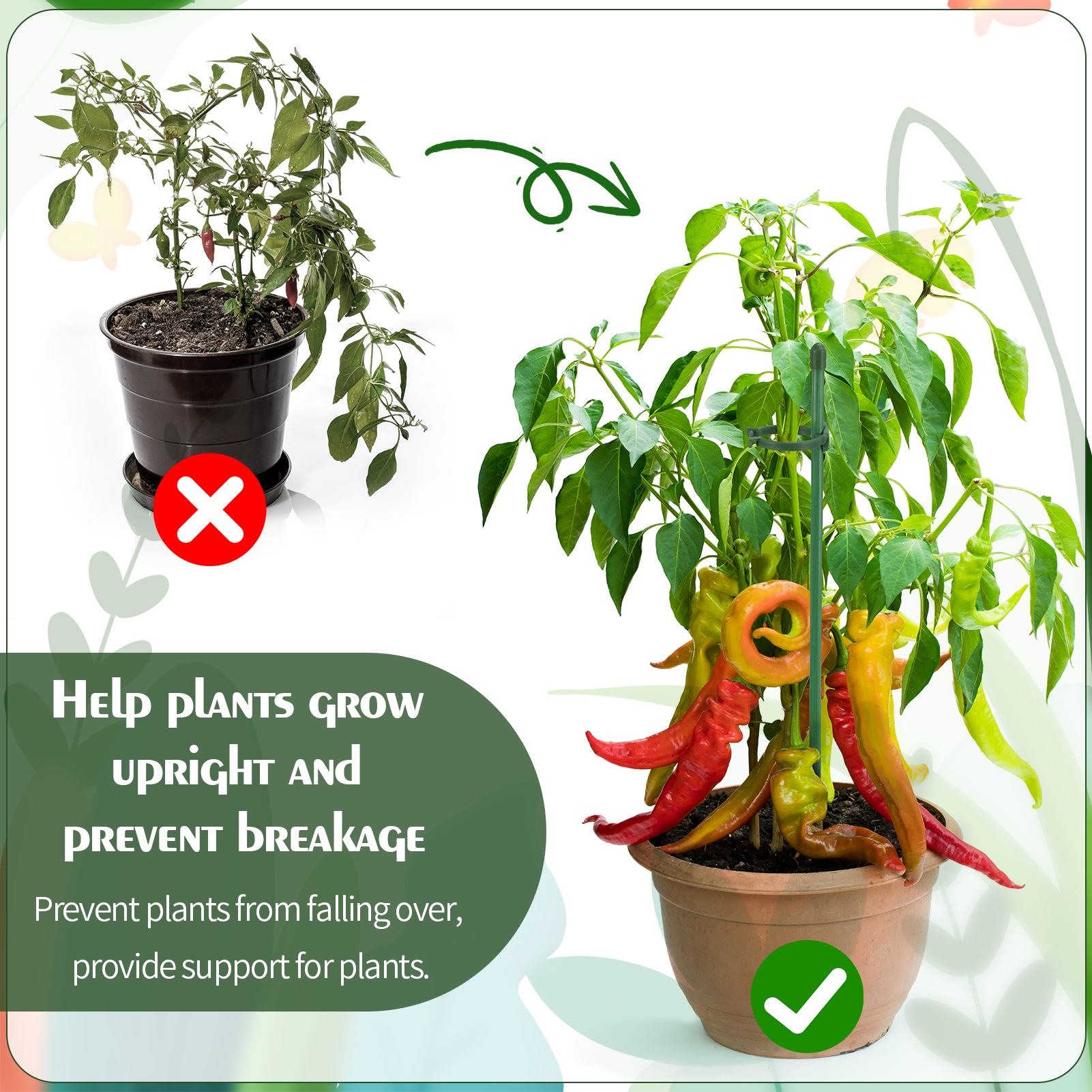 topjuju 270 Pcs Plant Stakes and Supports Kit, Included 60 Pcs Garden Single Stem Plant Stick, Clips, Connect Pipe and Plant Ties for Indoor Outdoor Orchid Peppers Tomato