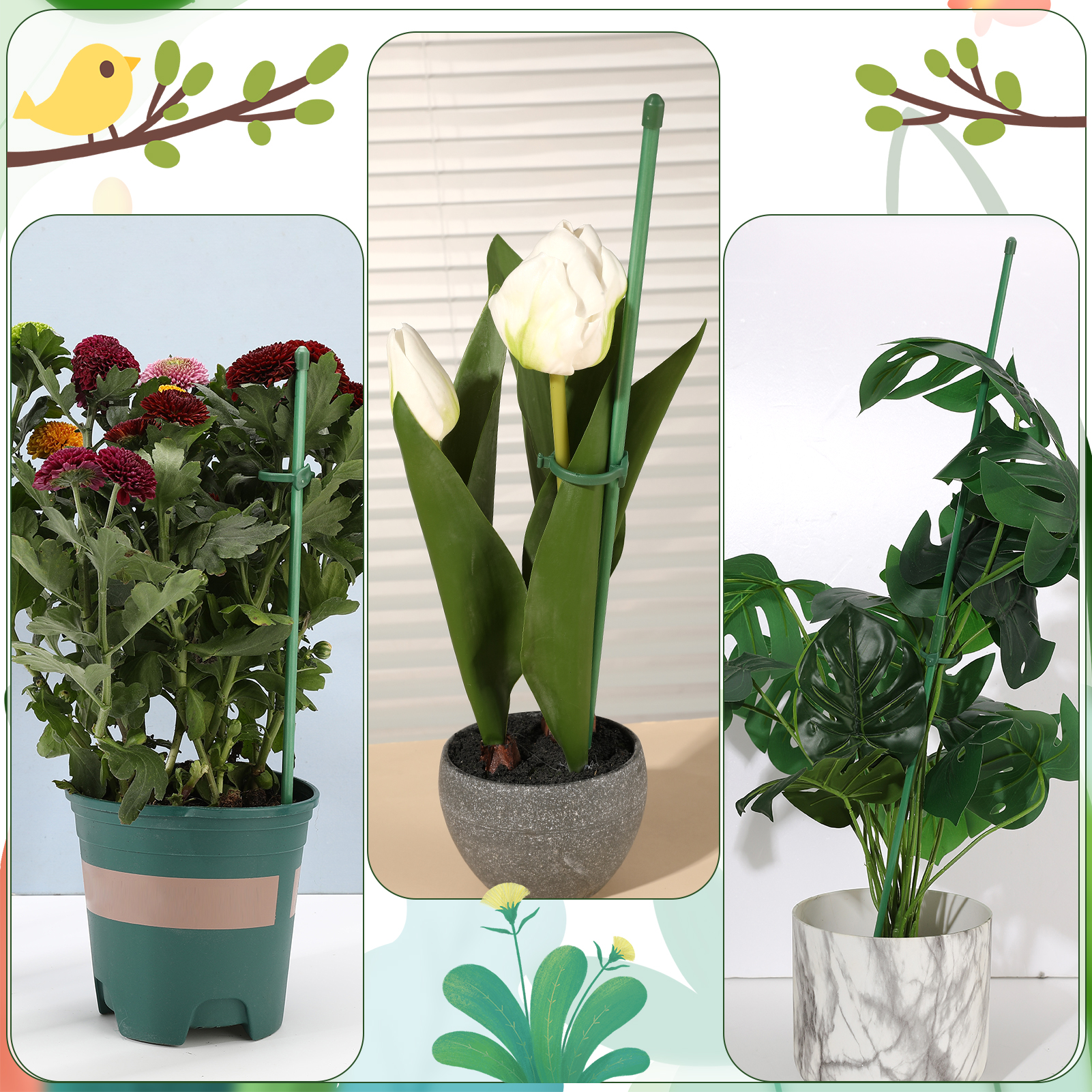 topjuju 270 Pcs Plant Stakes and Supports Kit, Included 60 Pcs Garden Single Stem Plant Stick, Clips, Connect Pipe and Plant Ties for Indoor Outdoor Orchid Peppers Tomato