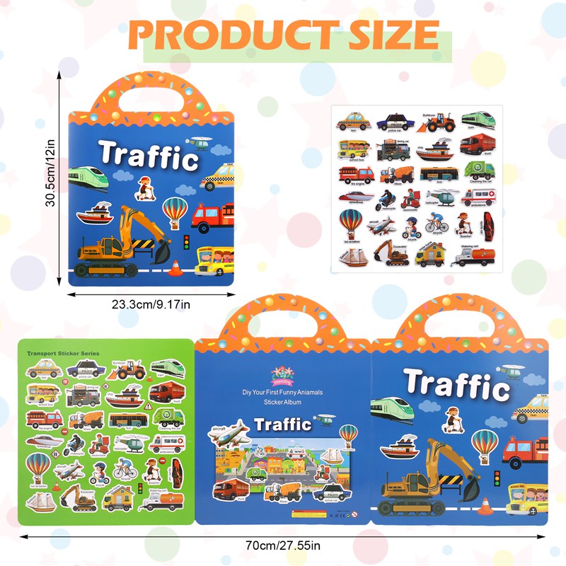 Armscye 6 Set Puffy Sticker Books for Kids 2-4, 3D Reusable Stickers Books for Toddlers 1 2 3 4, Animal+Dinosaurs+Ocean World+Space+Vehicle+Human body structure