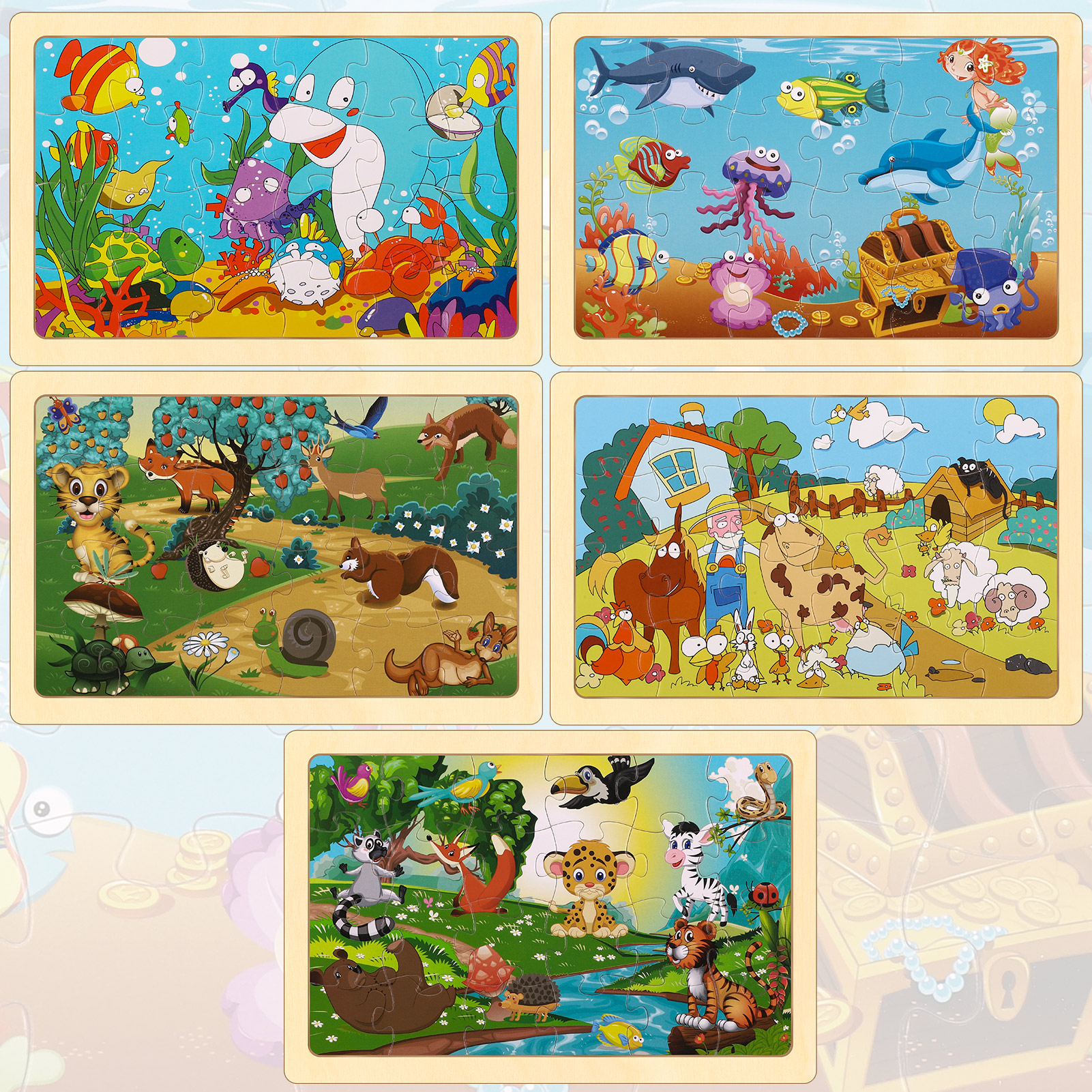 sixwipe 5 Pcs Wooden Puzzles for Kids,Jigsaw Puzzles Preschool Educational Toys Gifts for Children Ages 3-8,Kids Puzzles for 3+ Year Olds Boys Girls,Wood Puzzles Ages 3+