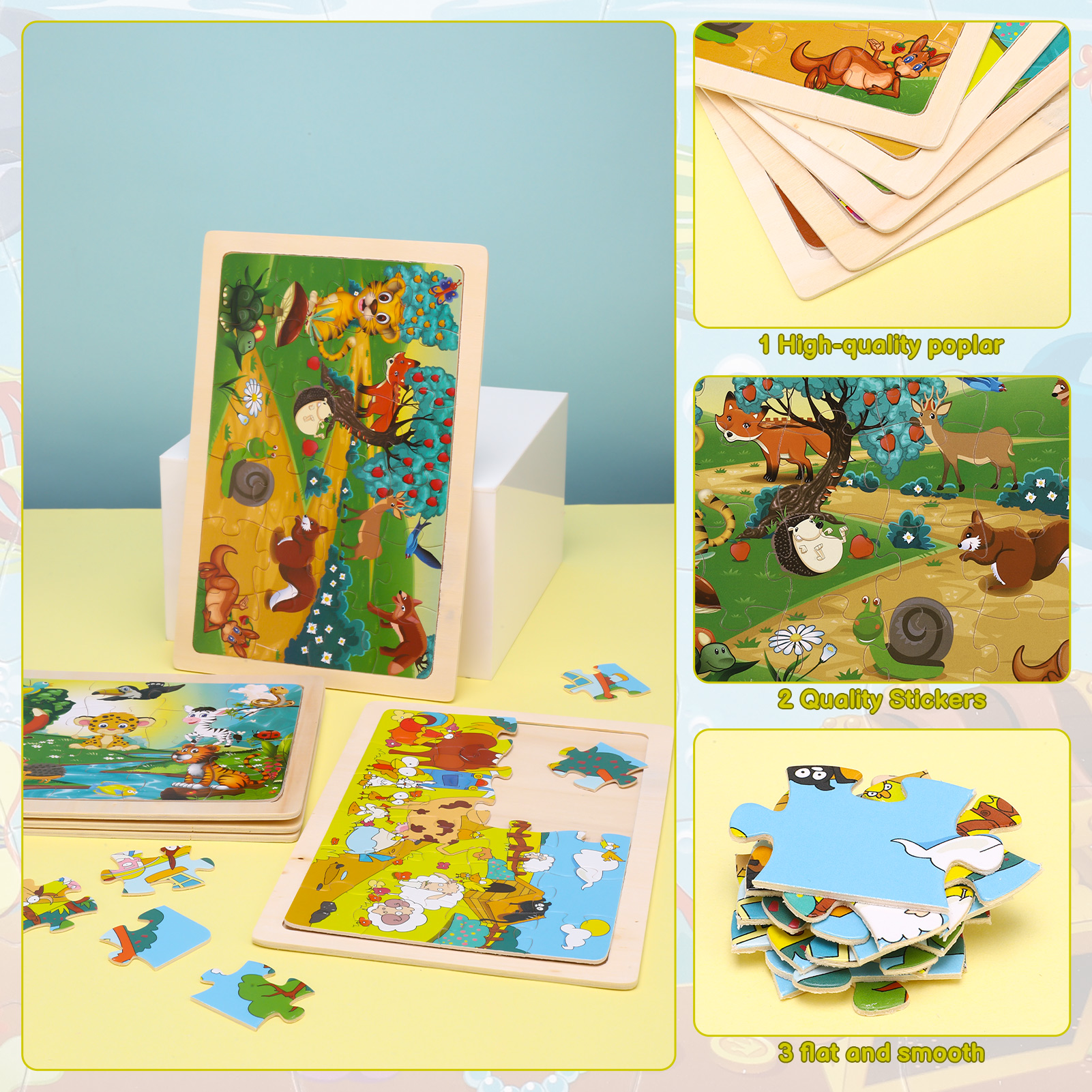 sixwipe 5 Pcs Wooden Puzzles for Kids,Jigsaw Puzzles Preschool Educational Toys Gifts for Children Ages 3-8,Kids Puzzles for 3+ Year Olds Boys Girls,Wood Puzzles Ages 3+