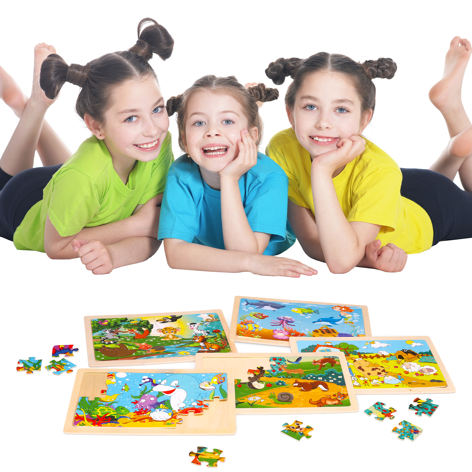sixwipe 5 Pcs Wooden Puzzles for Kids,Jigsaw Puzzles Preschool Educational Toys Gifts for Children Ages 3-8,Kids Puzzles for 3+ Year Olds Boys Girls,Wood Puzzles Ages 3+