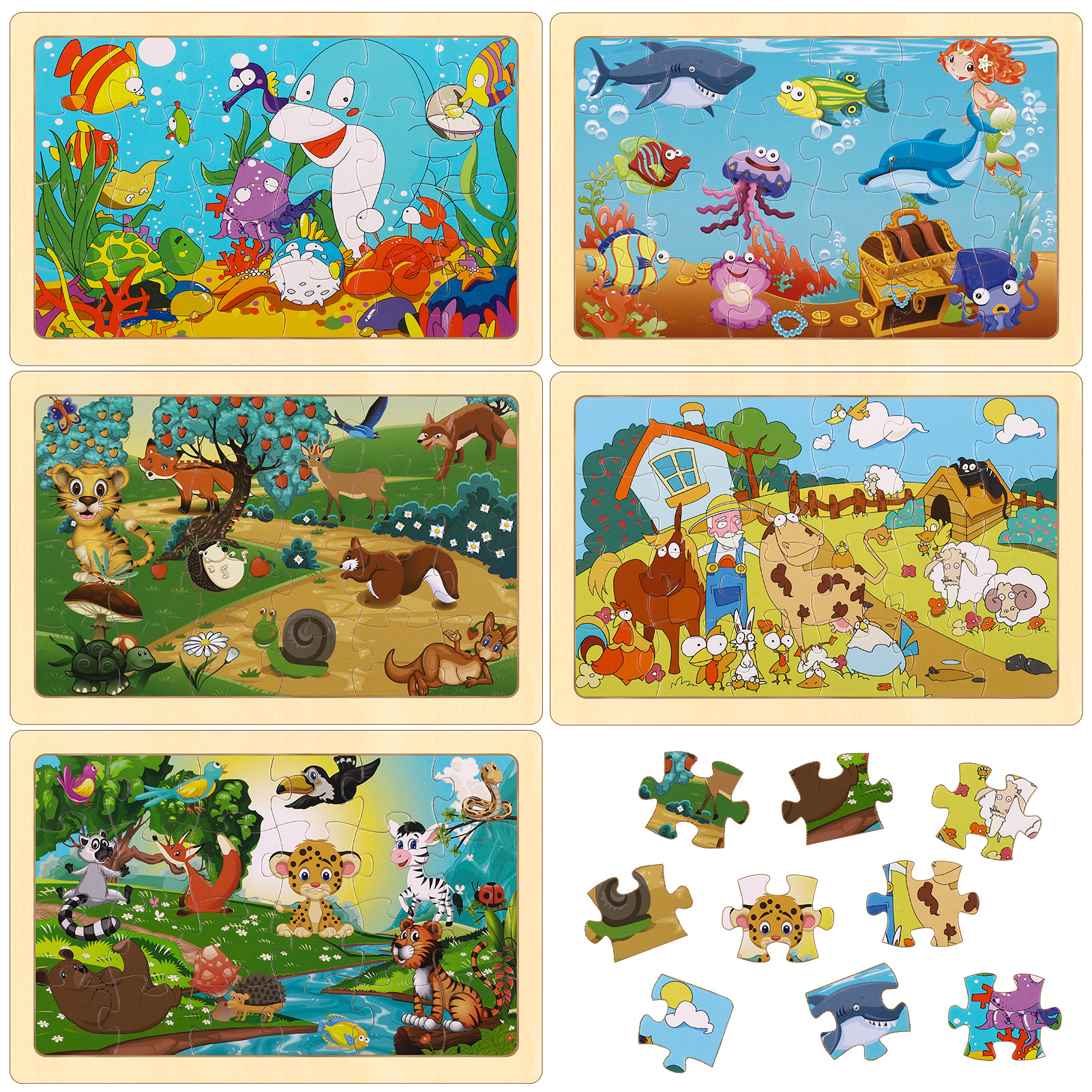 sixwipe 5 Pcs Wooden Puzzles for Kids,Jigsaw Puzzles Preschool Educational Toys Gifts for Children Ages 3-8,Kids Puzzles for 3+ Year Olds Boys Girls,Wood Puzzles Ages 3+