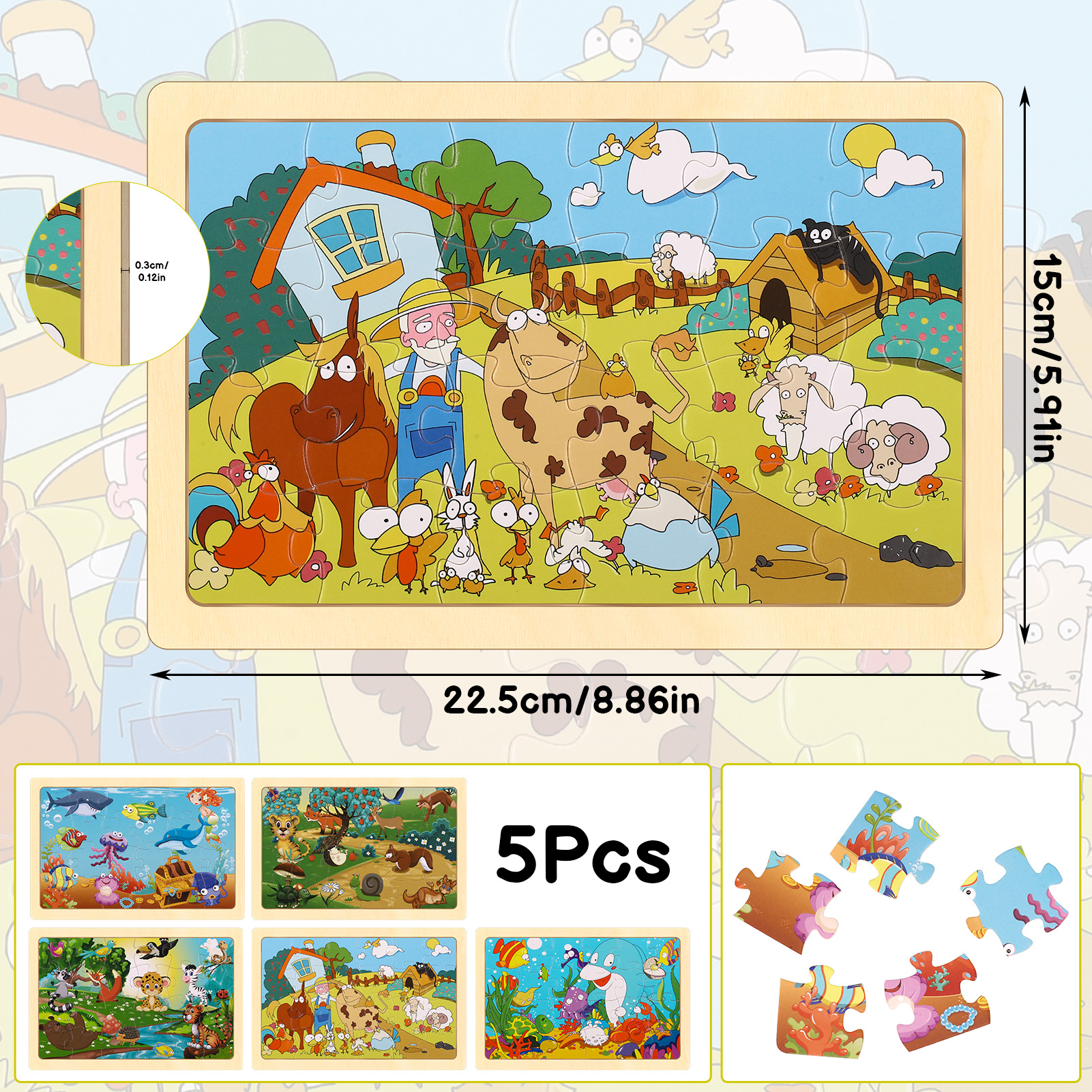 sixwipe 5 Pcs Wooden Puzzles for Kids,Jigsaw Puzzles Preschool Educational Toys Gifts for Children Ages 3-8,Kids Puzzles for 3+ Year Olds Boys Girls,Wood Puzzles Ages 3+