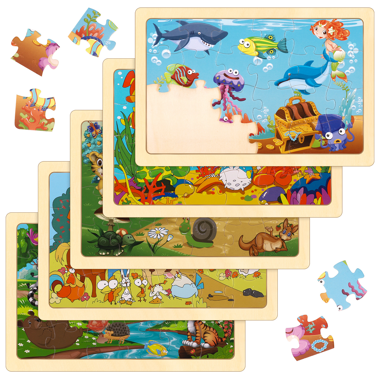 sixwipe 5 Pcs Wooden Puzzles for Kids,Jigsaw Puzzles Preschool Educational Toys Gifts for Children Ages 3-8,Kids Puzzles for 3+ Year Olds Boys Girls,Wood Puzzles Ages 3+