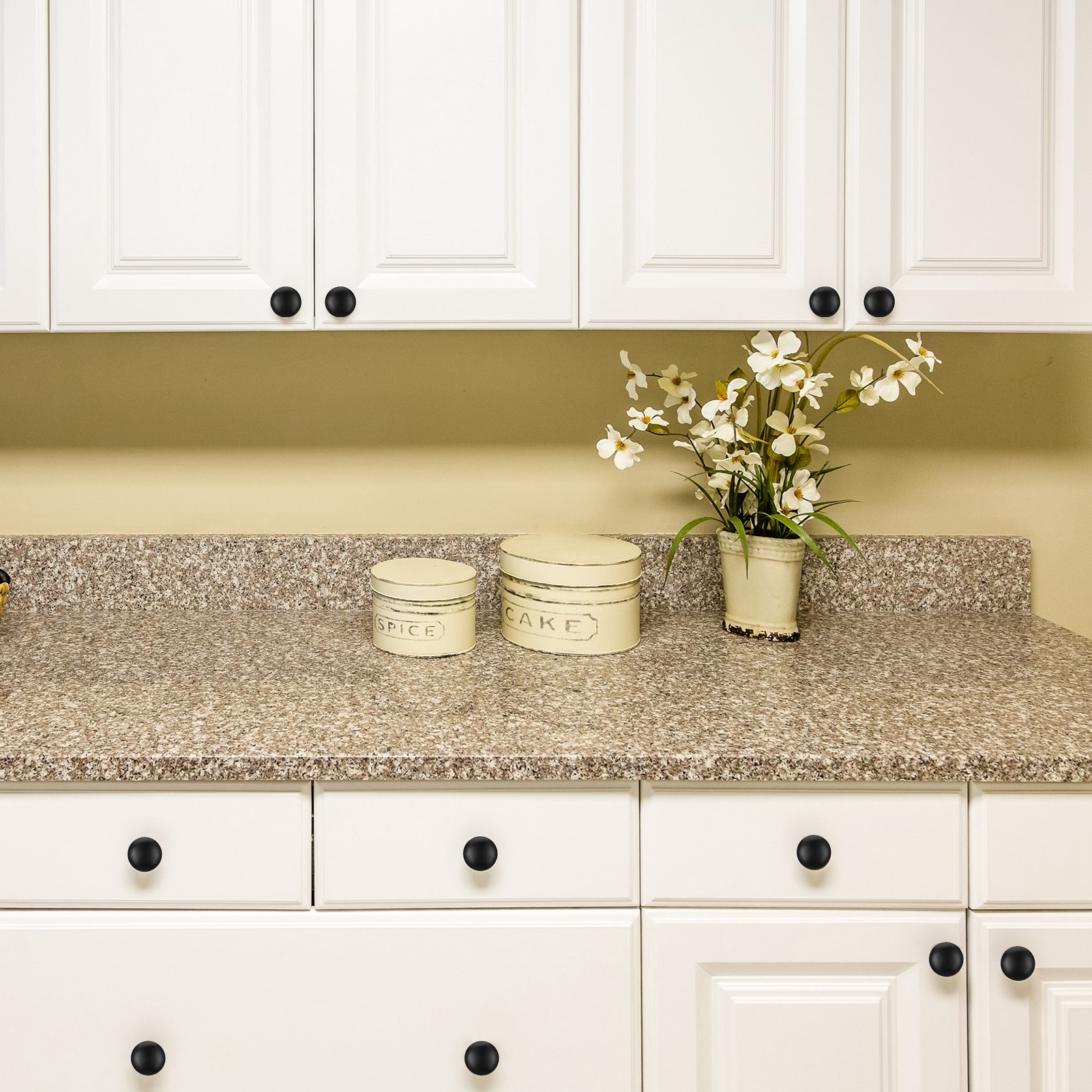 Armscye 20 Pcs Black Cabinet Door Knobs, 30mm Drawer Pulls with Screw, Round Matte Dresser Knobs, Stainless Steel Kitchen Cabinet Handles, Cabinet Hardware for Cupboard Wardrobe