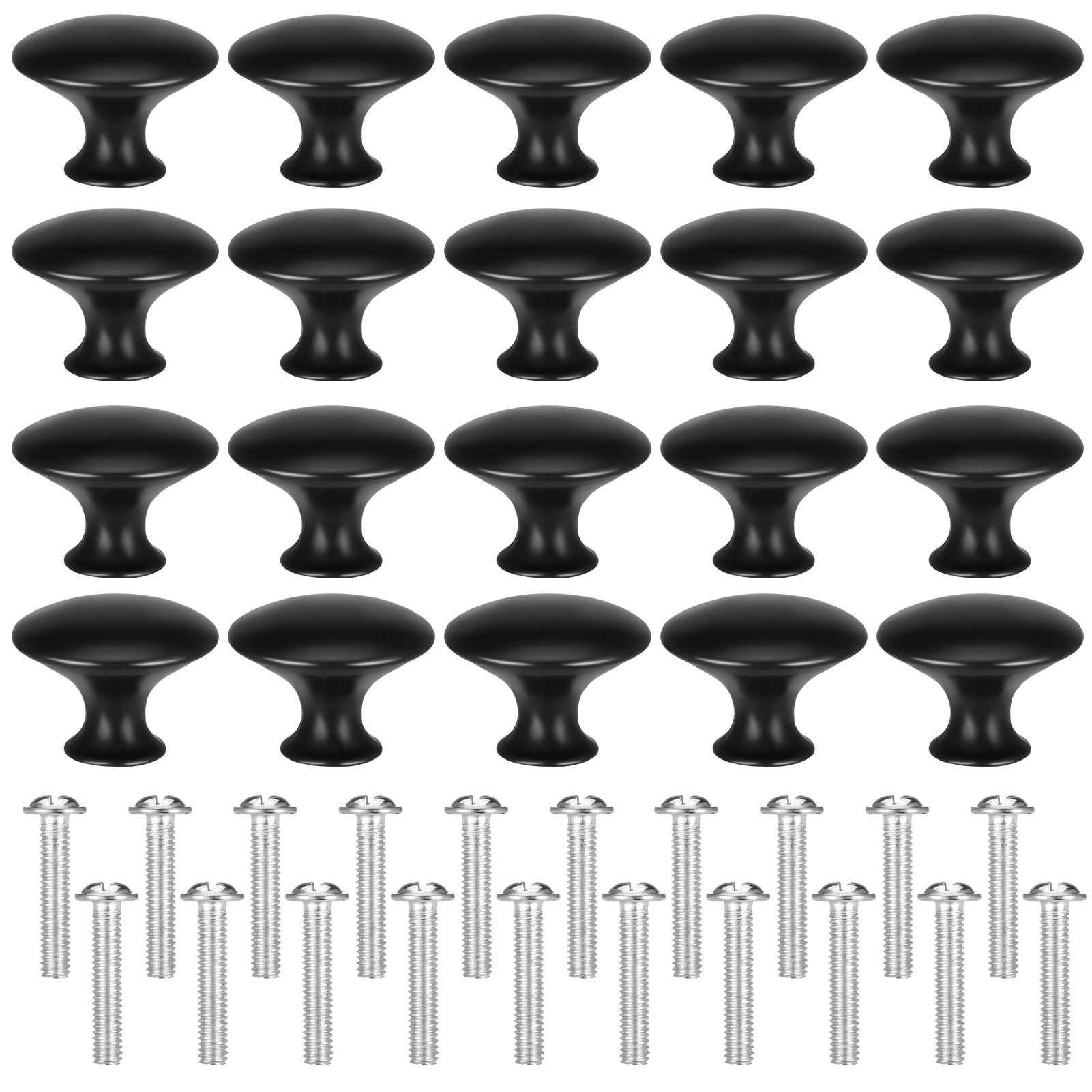 Armscye 20 Pcs Black Cabinet Door Knobs, 30mm Drawer Pulls with Screw, Round Matte Dresser Knobs, Stainless Steel Kitchen Cabinet Handles, Cabinet Hardware for Cupboard Wardrobe