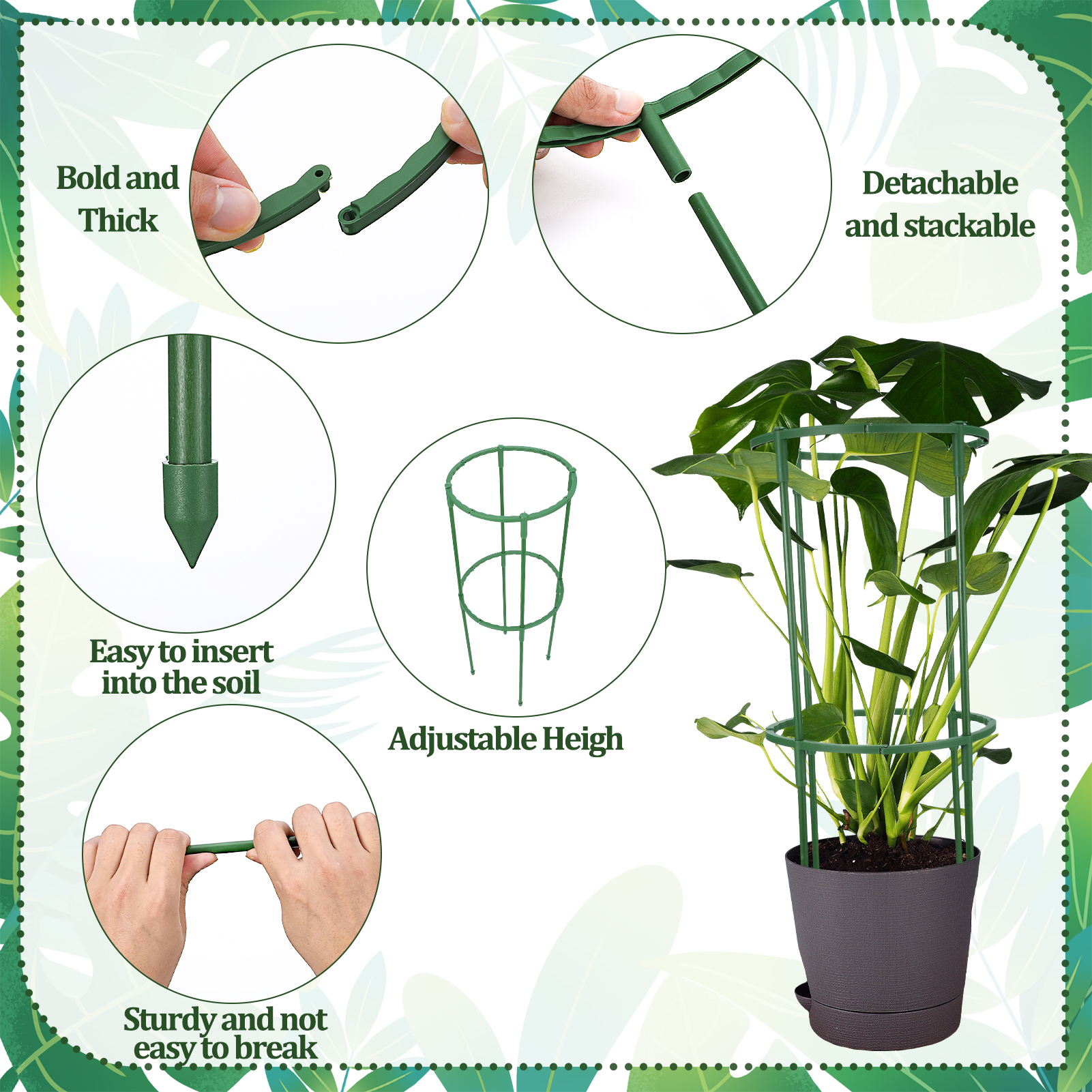 topjuju 36 Pcs Plant Support Stakes, Half Round Plant Support, Stackable Garden Tomato Support, Easy to Install Plant Stakes for Indoor Outdoor Plants Tomato, Monstera, Hydrangea