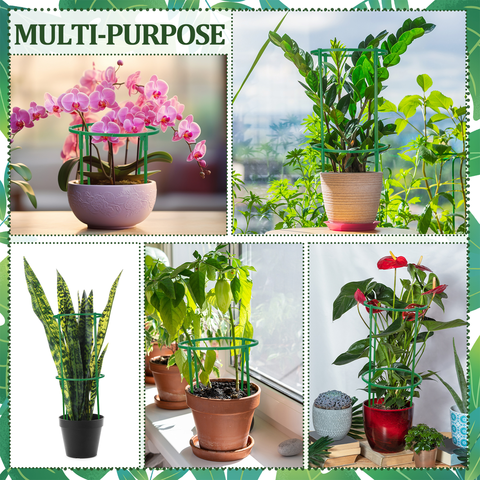 topjuju 36 Pcs Plant Support Stakes, Half Round Plant Support, Stackable Garden Tomato Support, Easy to Install Plant Stakes for Indoor Outdoor Plants Tomato, Monstera, Hydrangea