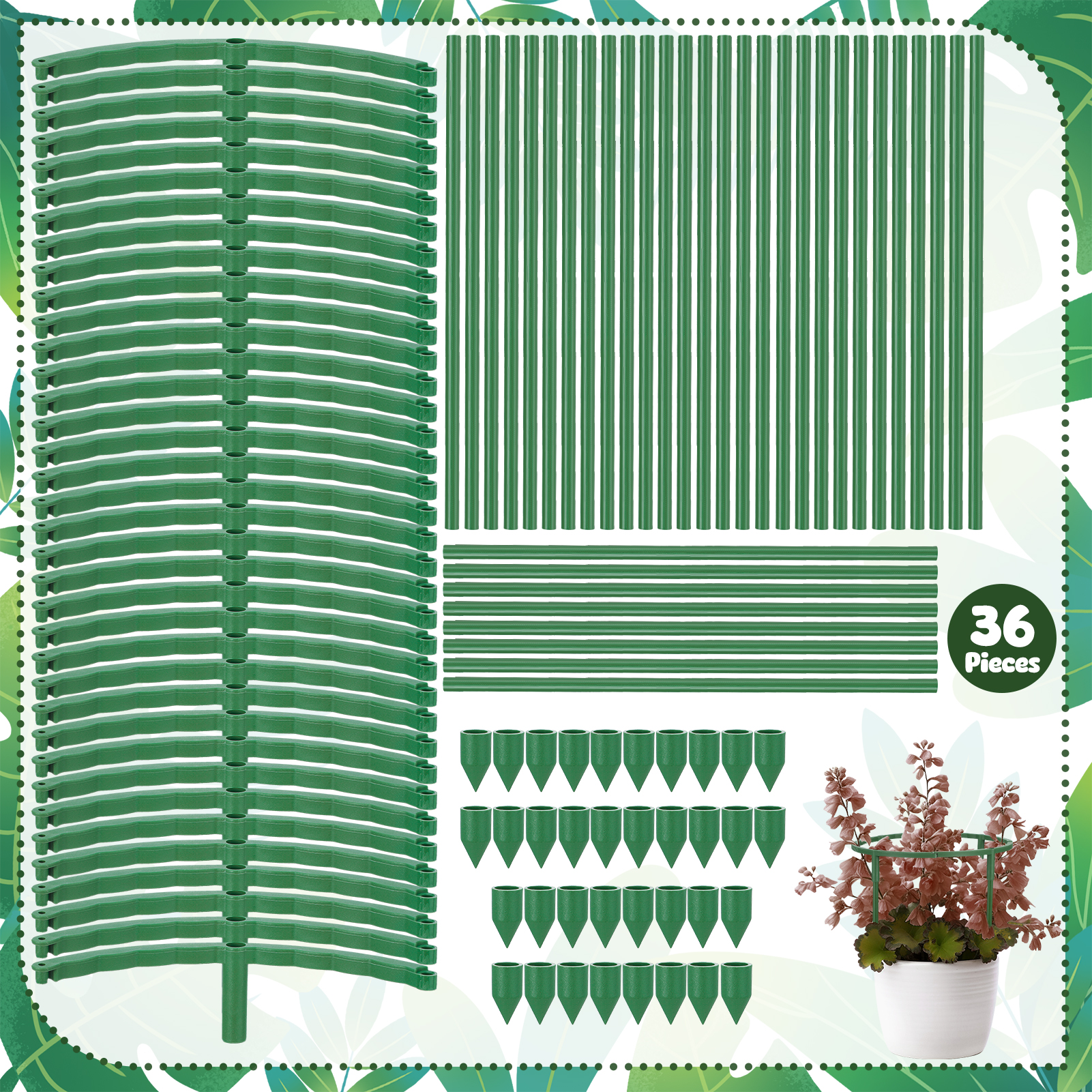 topjuju 36 Pcs Plant Support Stakes, Half Round Plant Support, Stackable Garden Tomato Support, Easy to Install Plant Stakes for Indoor Outdoor Plants Tomato, Monstera, Hydrangea
