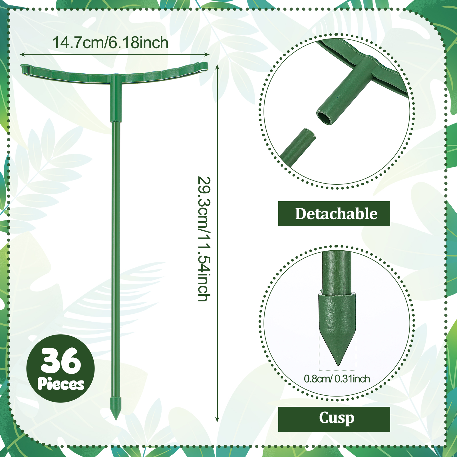 topjuju 36 Pcs Plant Support Stakes, Half Round Plant Support, Stackable Garden Tomato Support, Easy to Install Plant Stakes for Indoor Outdoor Plants Tomato, Monstera, Hydrangea