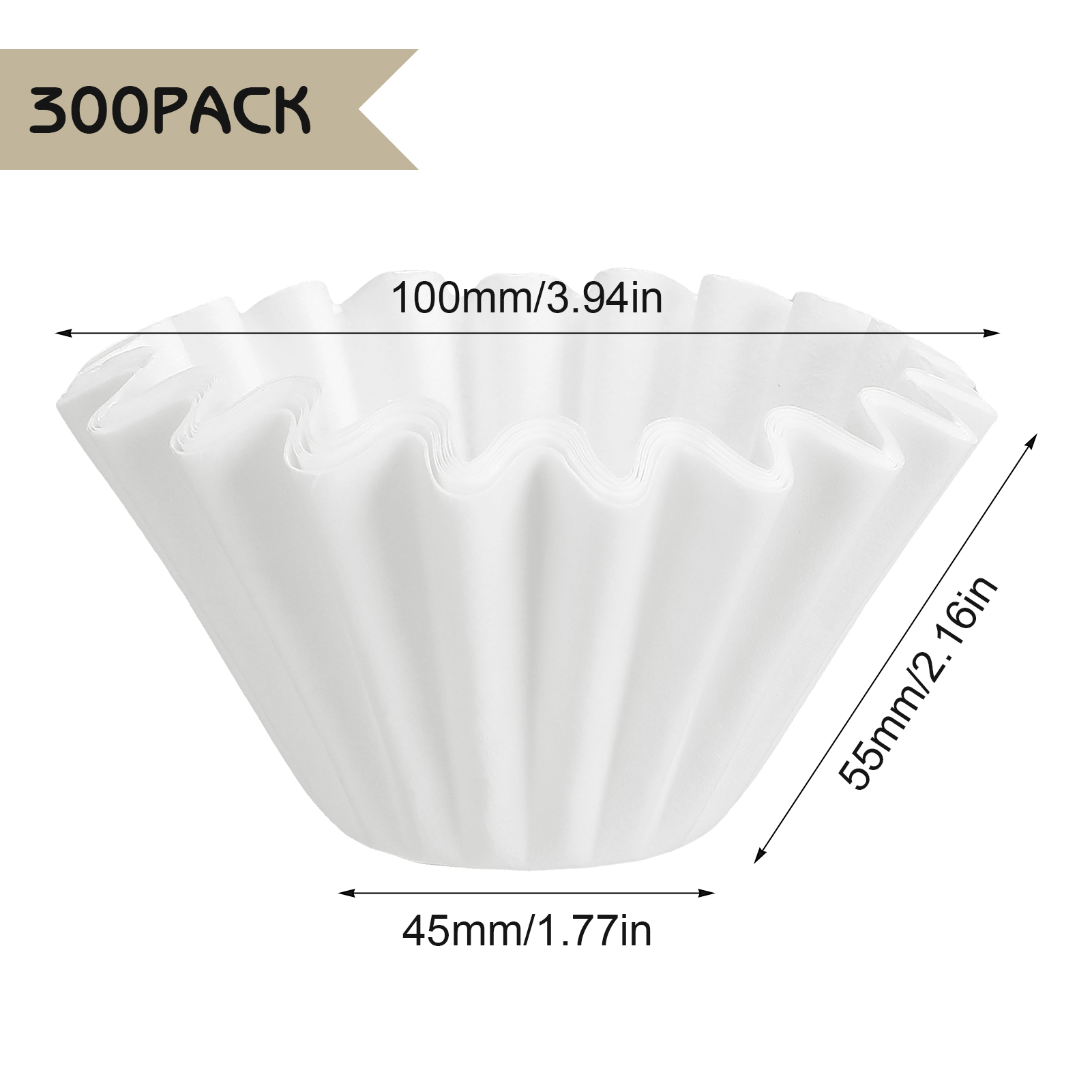 AOWOO 1-2 Cup Basket Coffee Filters, 300 Count Disposable Small Coffee Filter Paper, Compatible with Kalita Wave Dripper 155 Series, Single Serve Coffee Pot, Pour Over and Drip Coffee Maker