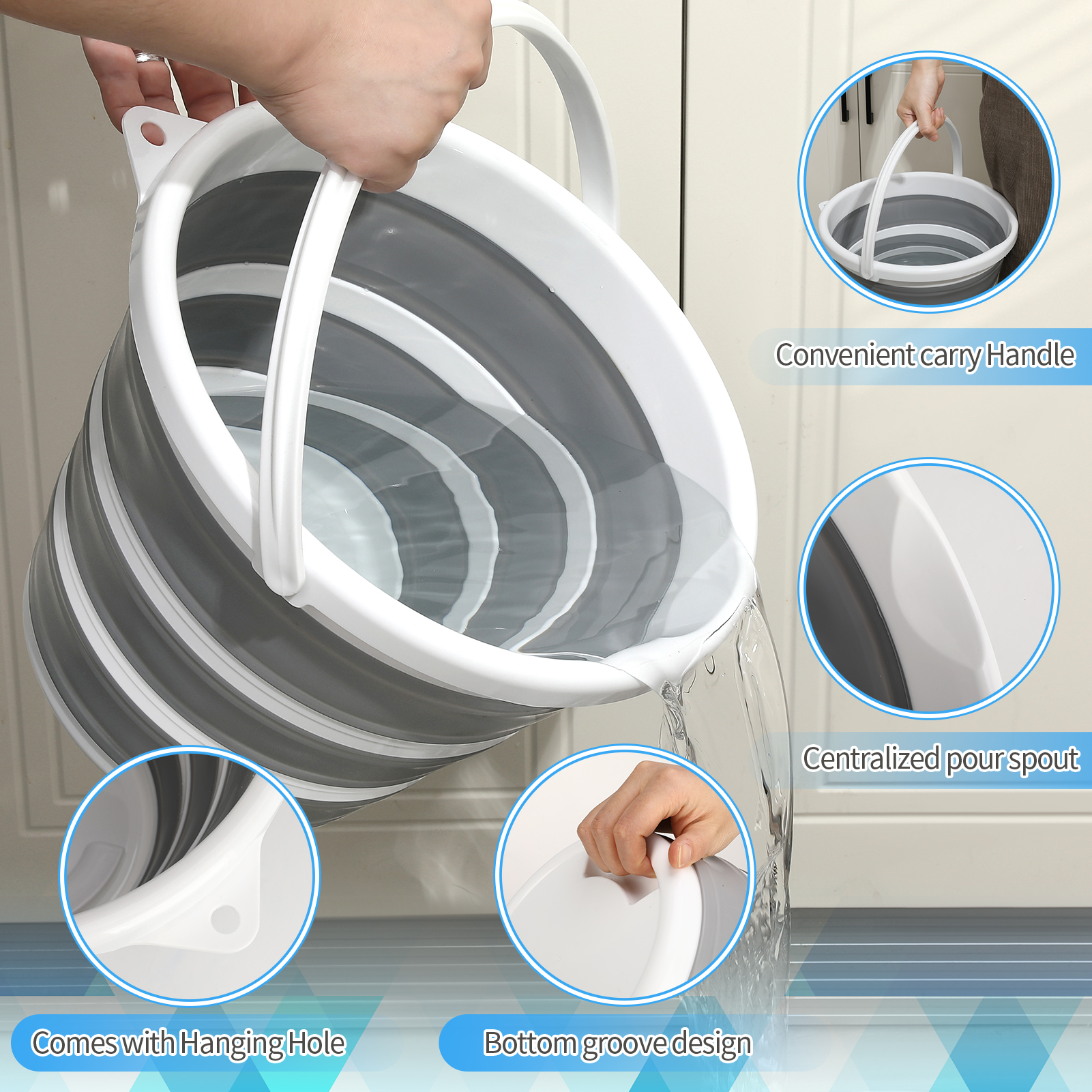 Armscye 2 pack Collapsible Buckets, 2.6 Gallon (10L) Cleaning Bucket Mop Buckets for Household, Collapsible Bucket with Handle, Essential for RV, Garden Cleaning, Car Washing, Fishing, Easy Storage