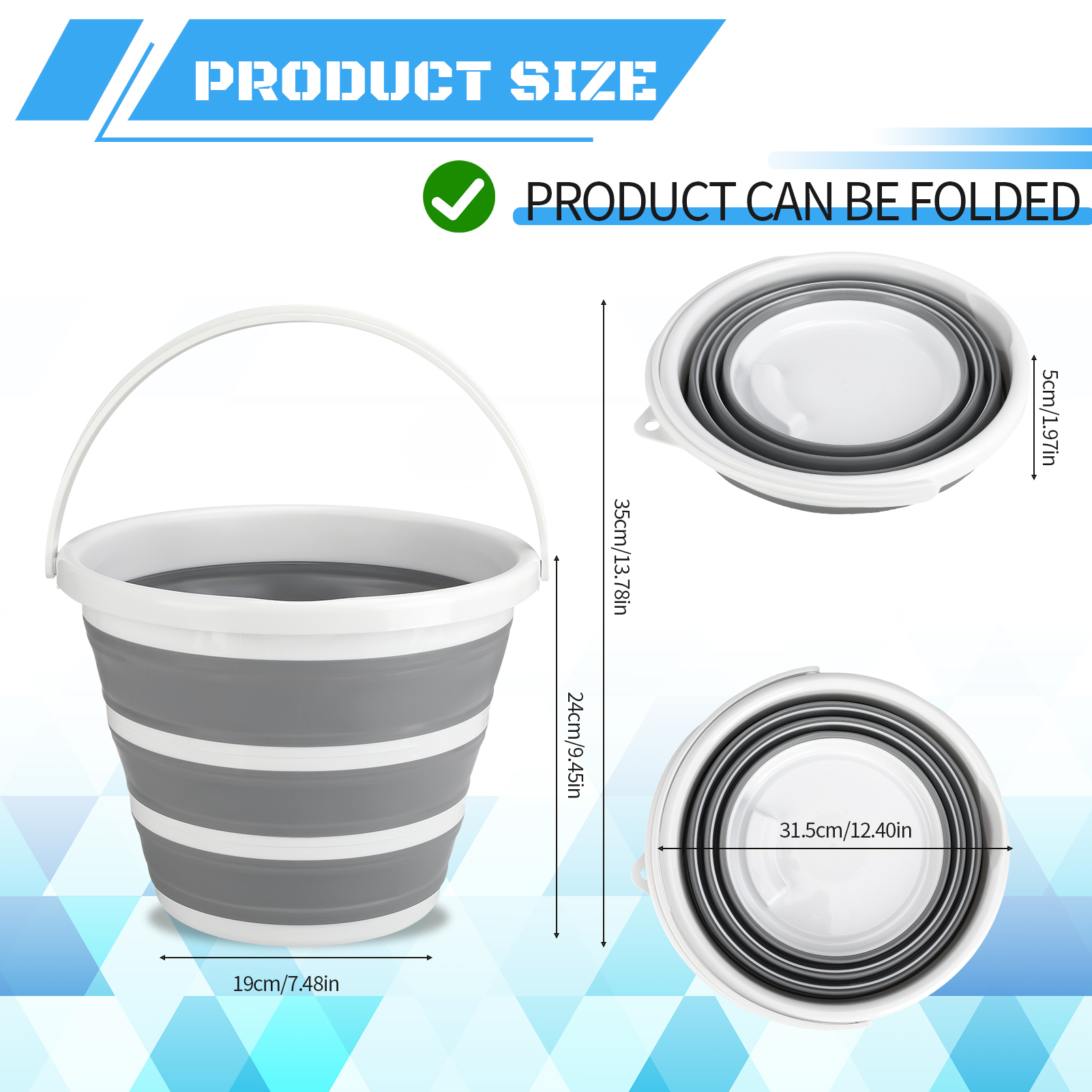 Armscye 2 pack Collapsible Buckets, 2.6 Gallon (10L) Cleaning Bucket Mop Buckets for Household, Collapsible Bucket with Handle, Essential for RV, Garden Cleaning, Car Washing, Fishing, Easy Storage