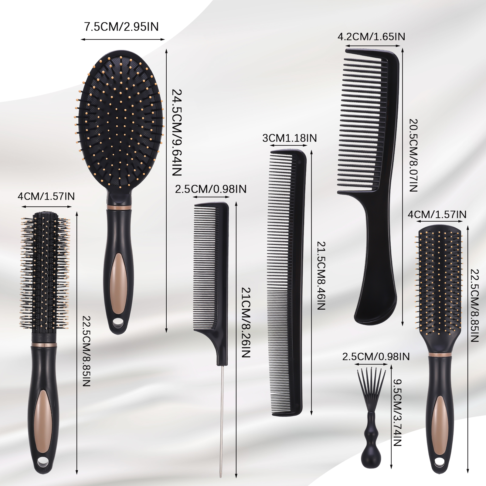 Abaima 7 Piece Styling Comb Set, Paddle Detangling Hairbrush Massage Roller Black Styling Hair Comb, Suitable for Straight Hair, Curly Hair, and All Hairstyles