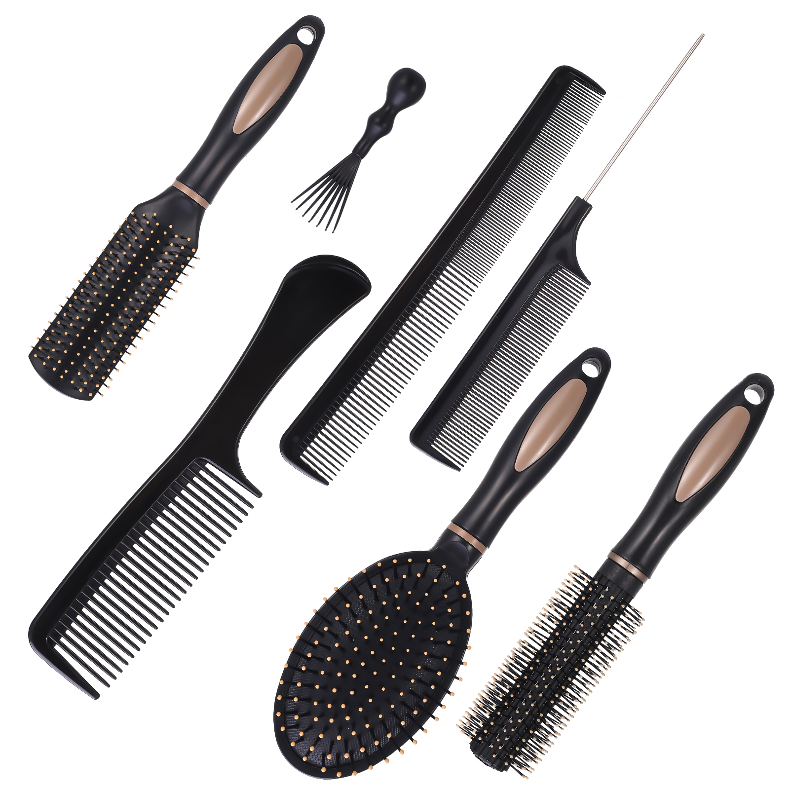 Abaima 7 Piece Styling Comb Set, Paddle Detangling Hairbrush Massage Roller Black Styling Hair Comb, Suitable for Straight Hair, Curly Hair, and All Hairstyles