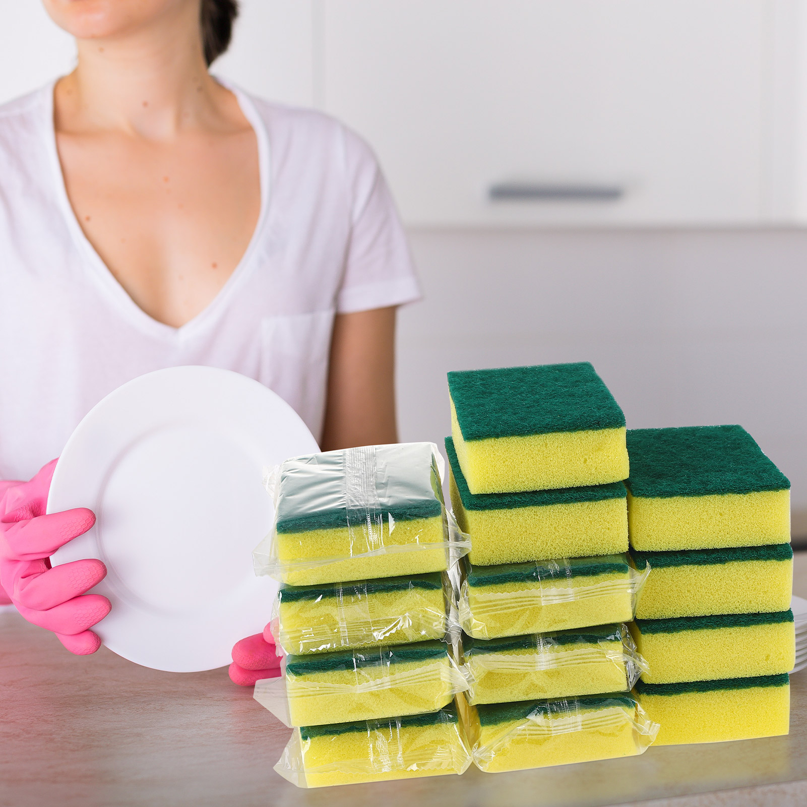 Armscye 90 Packs Dish Sponges Bulk, Individually Scrub Sponges, Uncompressed Wrapped Sponges, Non Scratch Dishes Scouring Pad for Kitchen Household Cleaning Dishes