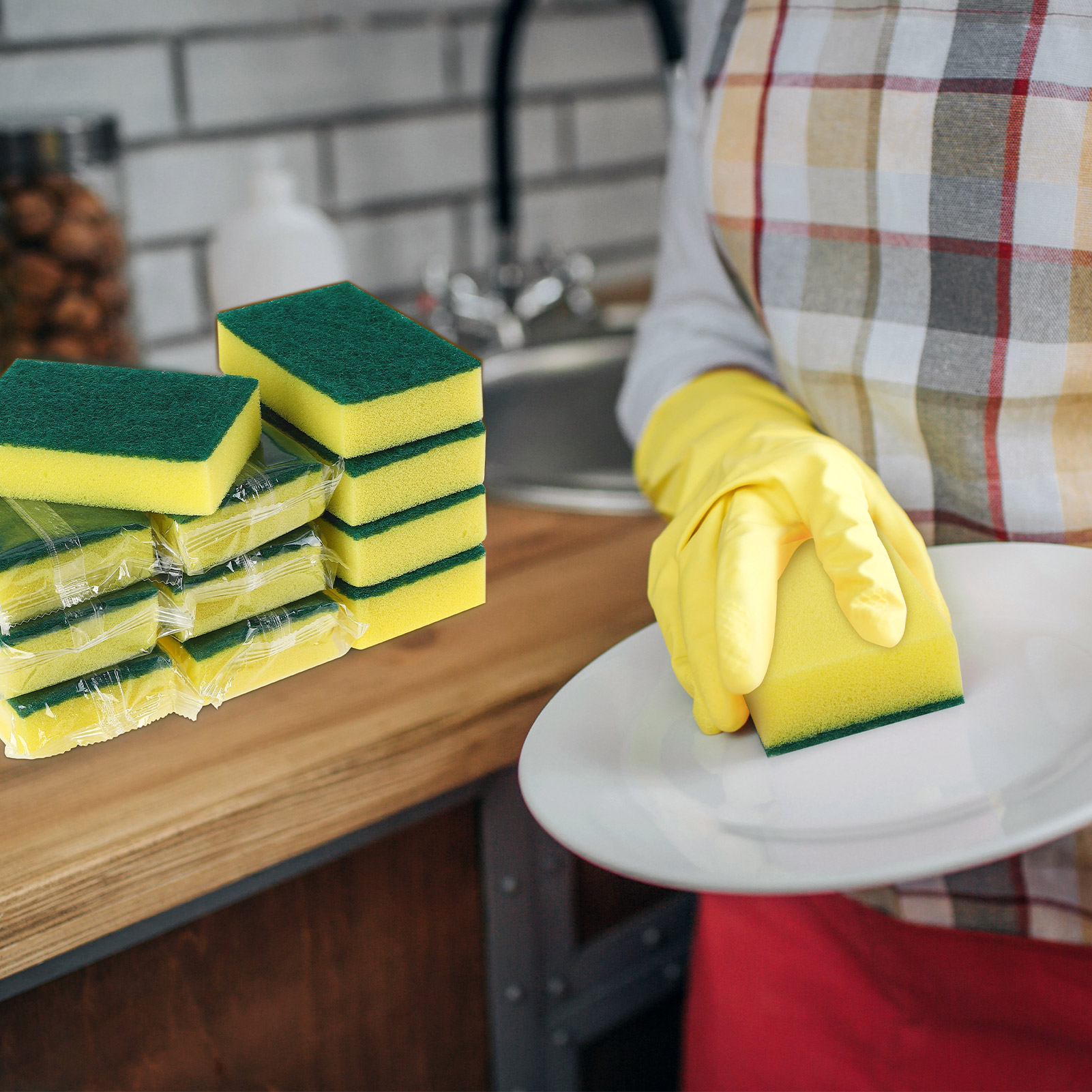 Armscye 90 Packs Dish Sponges Bulk, Individually Scrub Sponges, Uncompressed Wrapped Sponges, Non Scratch Dishes Scouring Pad for Kitchen Household Cleaning Dishes