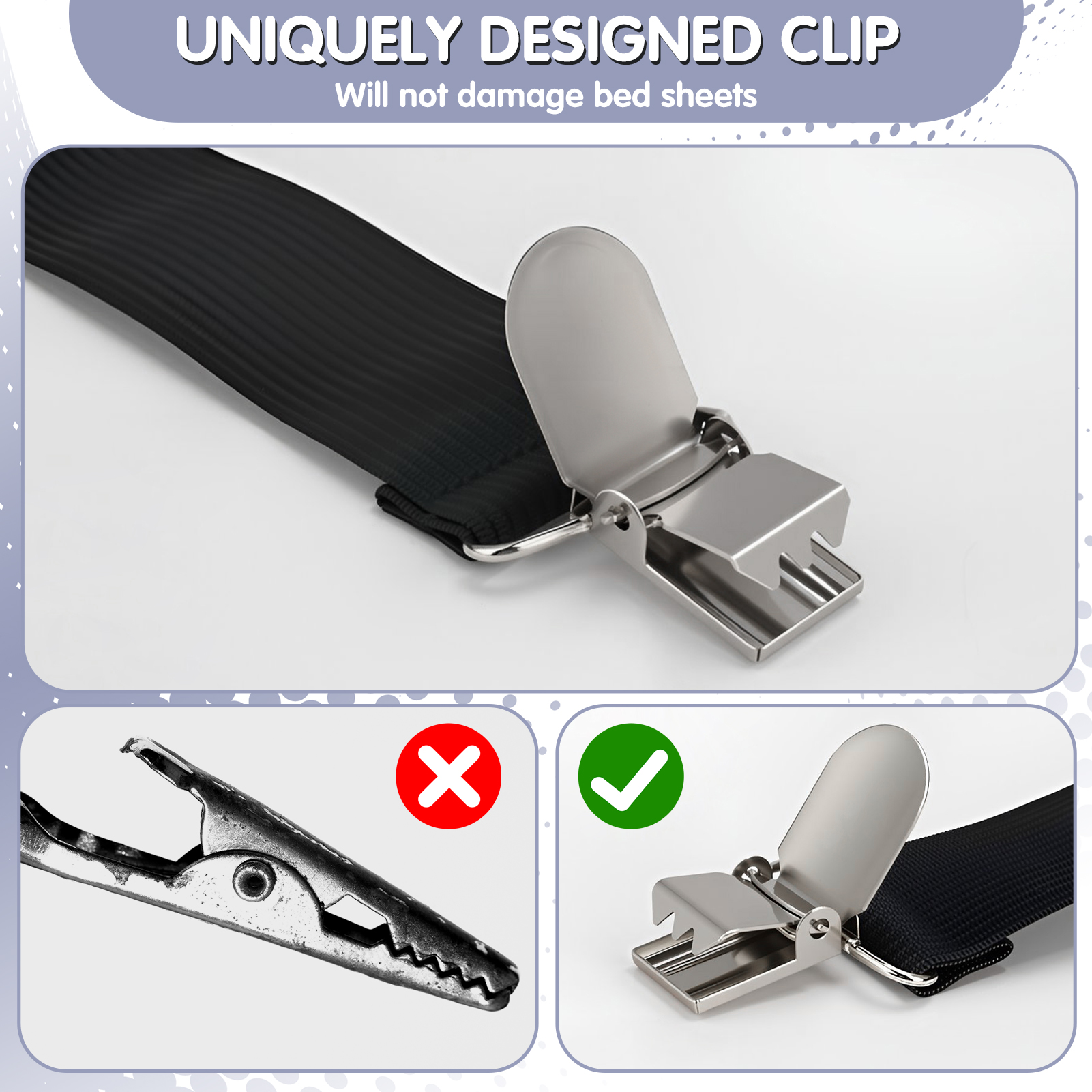 Armscye 6 Pack Adjustable 2 Way Bed Sheet Straps Clips, Elastic Bed Sheets Straps, Fitted Sheet Tightener, Mattress Sheet Corner Fasteners Holder and Suspenders