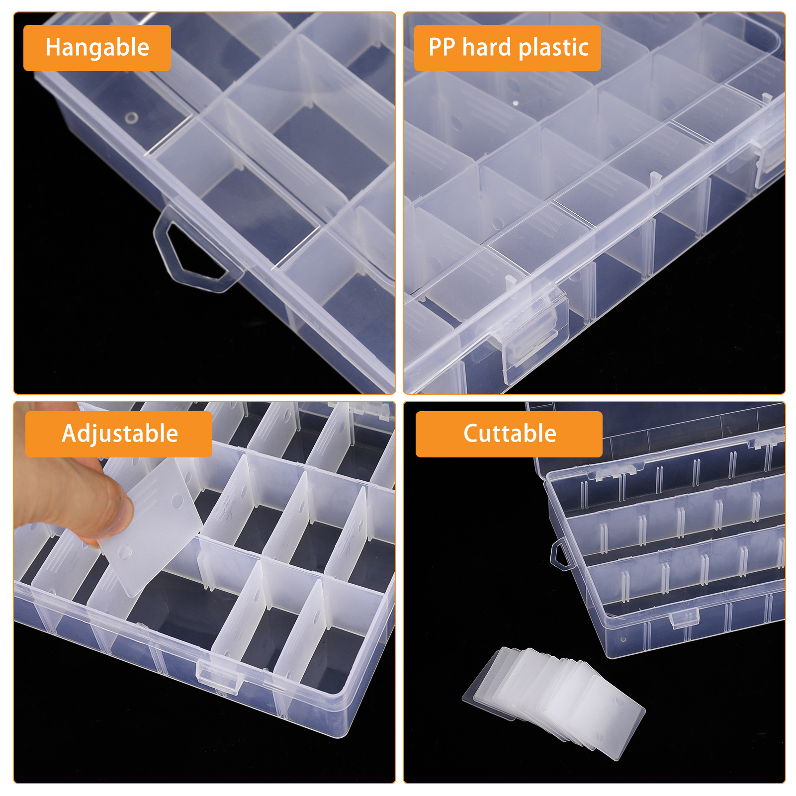 Armscye 4 Pack Bead Organizers - 24 Grids Small Plastic Jewelry Storage Box with Removable Dividers & Transparent Lid, Stackable Craft Organizer for Beads, Earrings, DIY Supplies, and Travel Storage