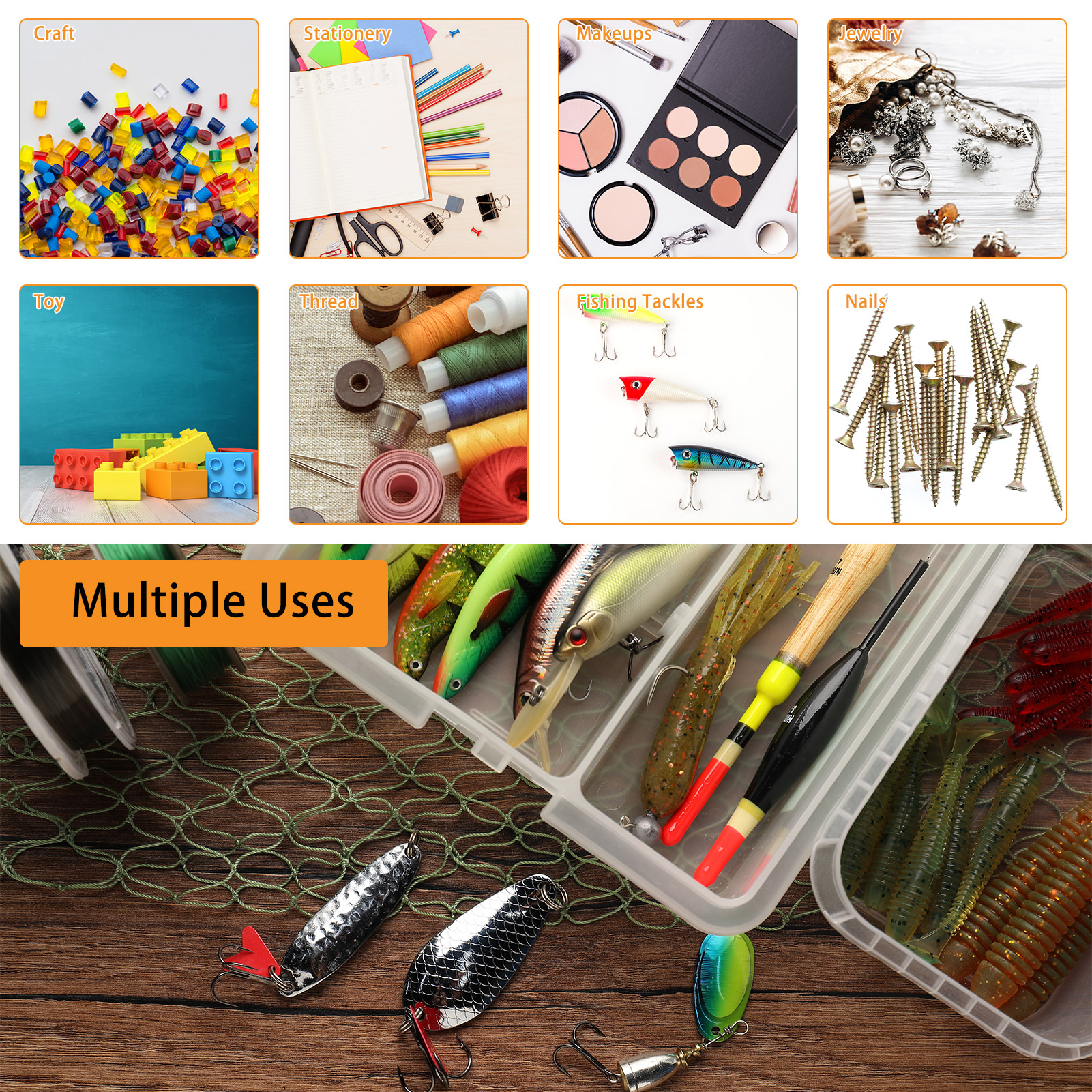 Armscye 4 Pack Bead Organizers - 24 Grids Small Plastic Jewelry Storage Box with Removable Dividers & Transparent Lid, Stackable Craft Organizer for Beads, Earrings, DIY Supplies, and Travel Storage