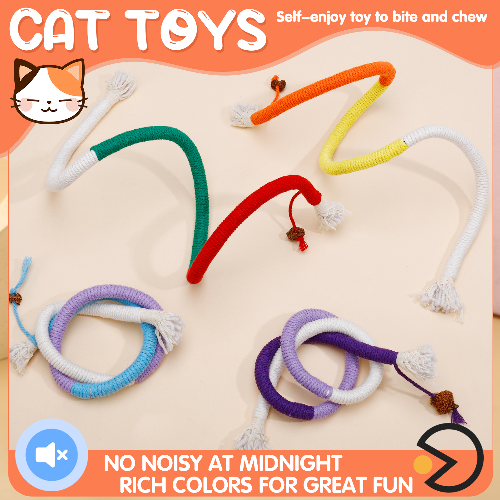 shuaien 4 Pack Rope Cat Toys for Indoor Cats, 27.56 Inches Kitty Chew Toys, Interactive Cat String Toy, Catnip Chew Toys for Teeth Cleaning