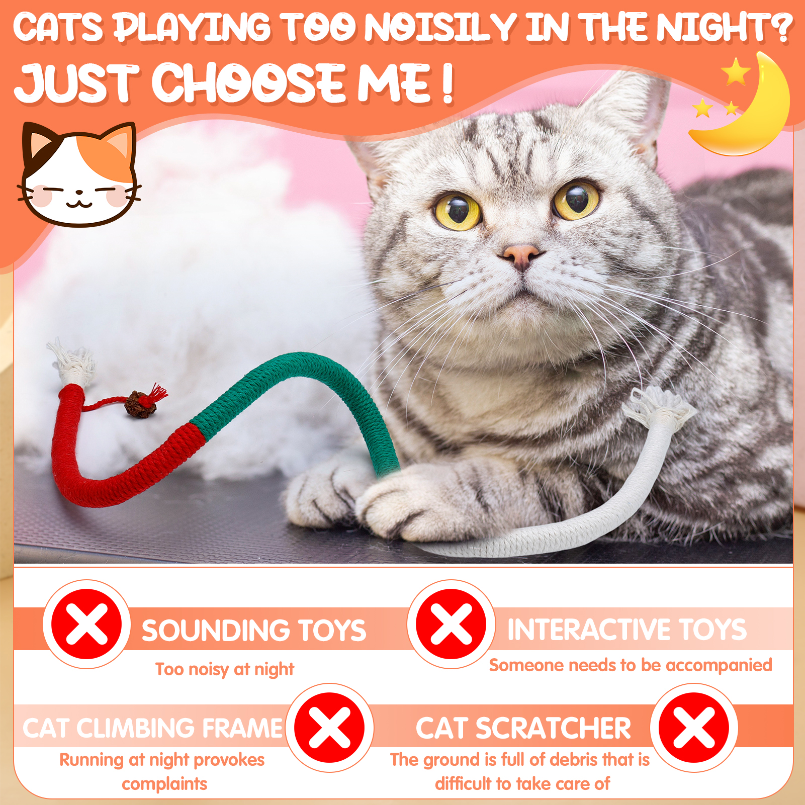 shuaien 4 Pack Rope Cat Toys for Indoor Cats, 27.56 Inches Kitty Chew Toys, Interactive Cat String Toy, Catnip Chew Toys for Teeth Cleaning