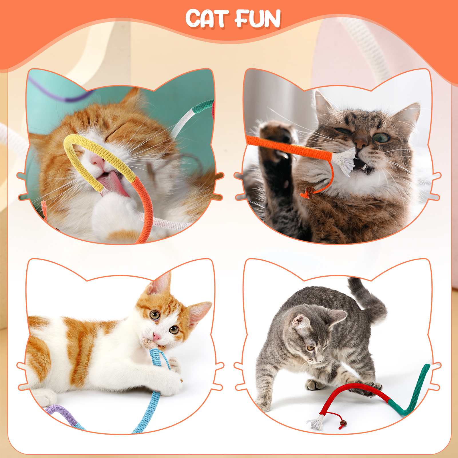 shuaien 4 Pack Rope Cat Toys for Indoor Cats, 27.56 Inches Kitty Chew Toys, Interactive Cat String Toy, Catnip Chew Toys for Teeth Cleaning