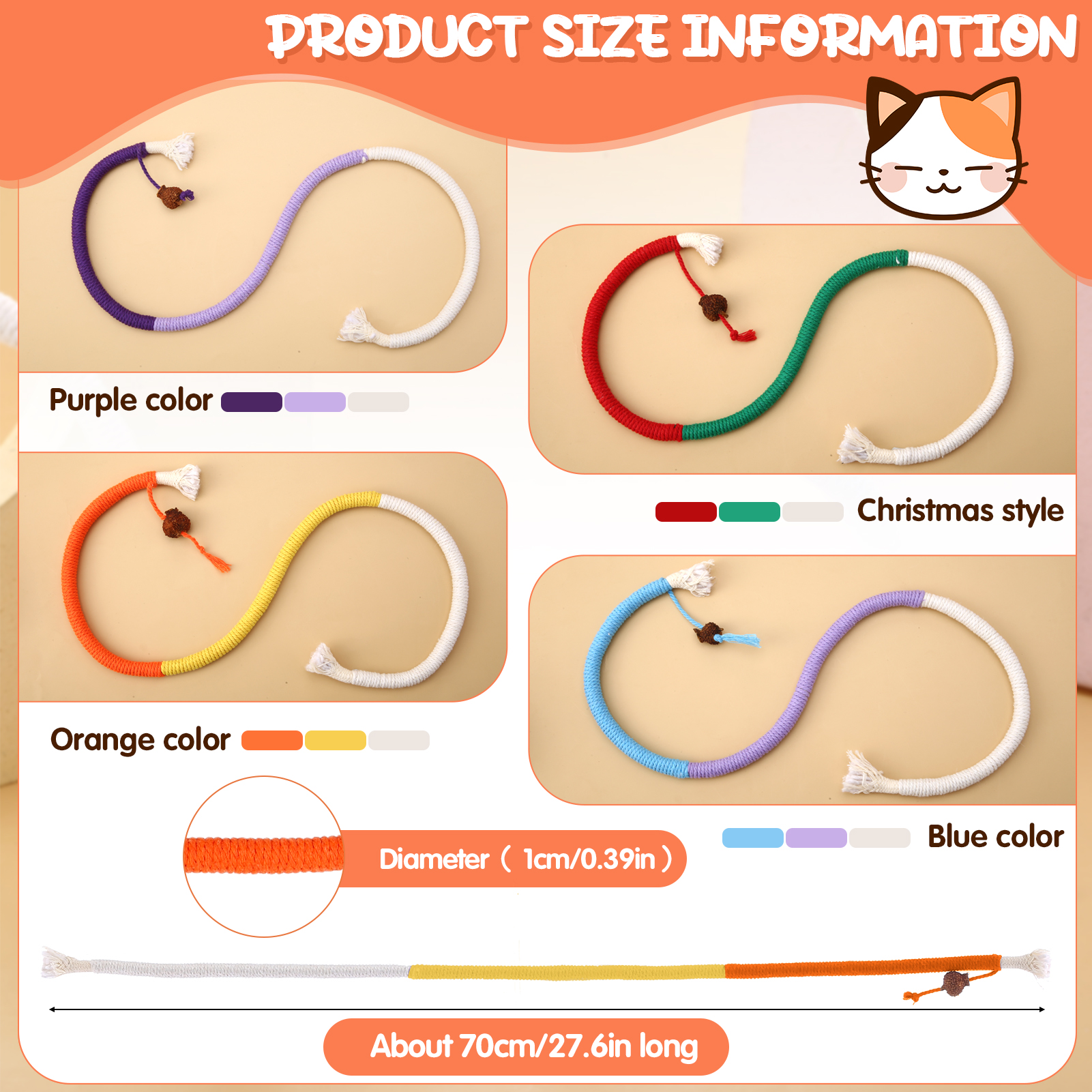 shuaien 4 Pack Rope Cat Toys for Indoor Cats, 27.56 Inches Kitty Chew Toys, Interactive Cat String Toy, Catnip Chew Toys for Teeth Cleaning