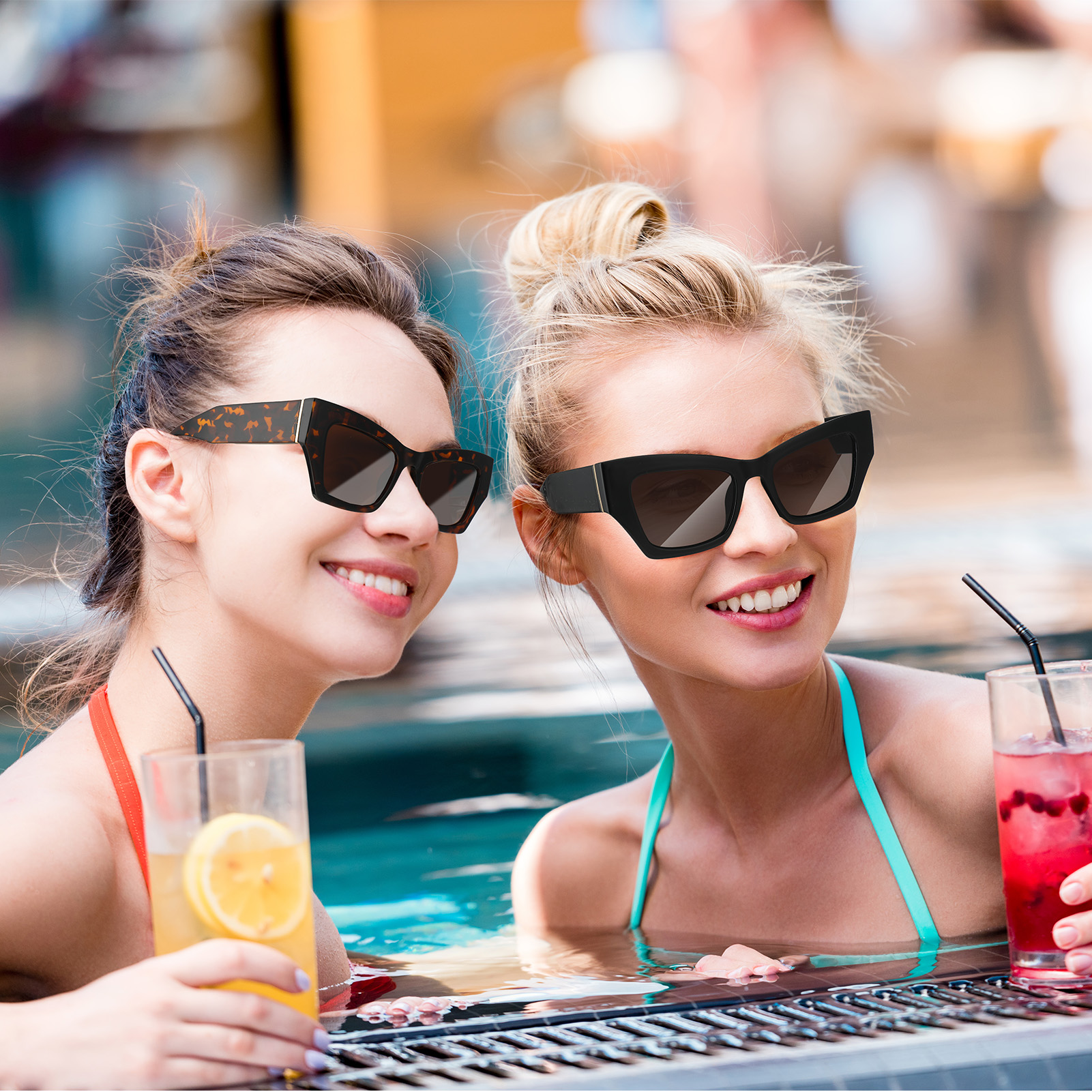 Bocaoying 2 Pack Retro Cat Eye Sunglasses for Women Polarized Cateye Frames, Y2K Trendy Sun Glasses with Narrow Square Thick Chunky Frame