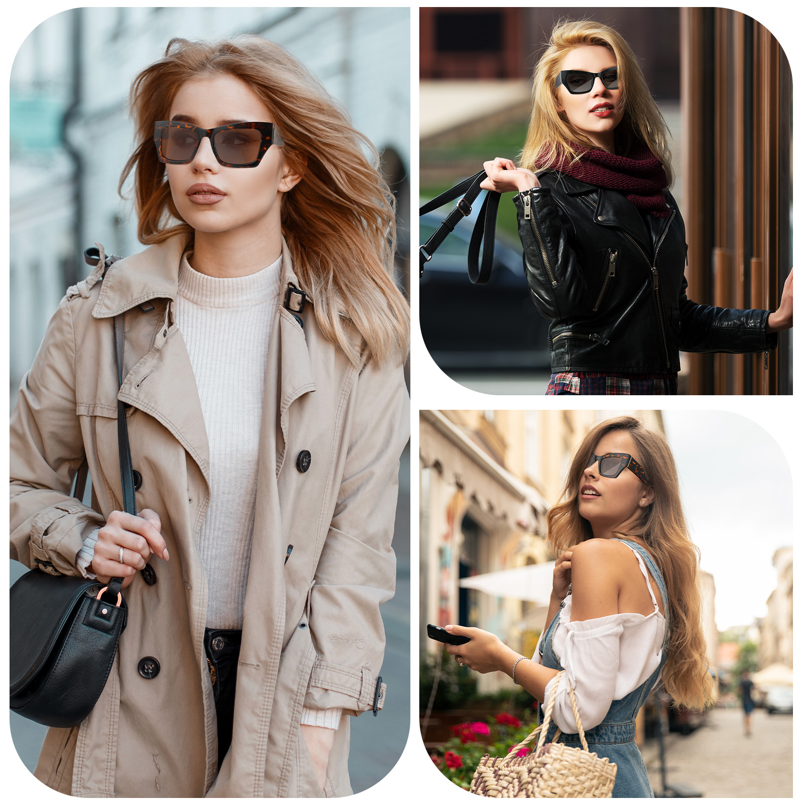 Bocaoying 2 Pack Retro Cat Eye Sunglasses for Women Polarized Cateye Frames, Y2K Trendy Sun Glasses with Narrow Square Thick Chunky Frame