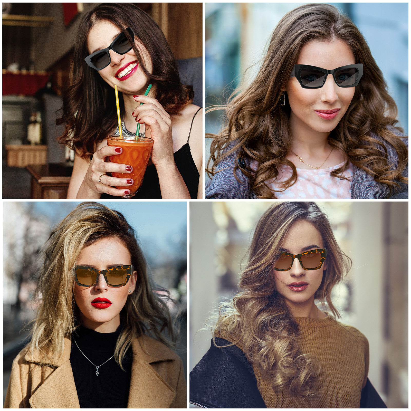 Bocaoying 2 Pack Retro Cat Eye Sunglasses for Women Polarized Cateye Frames, Y2K Trendy Sun Glasses with Narrow Square Thick Chunky Frame