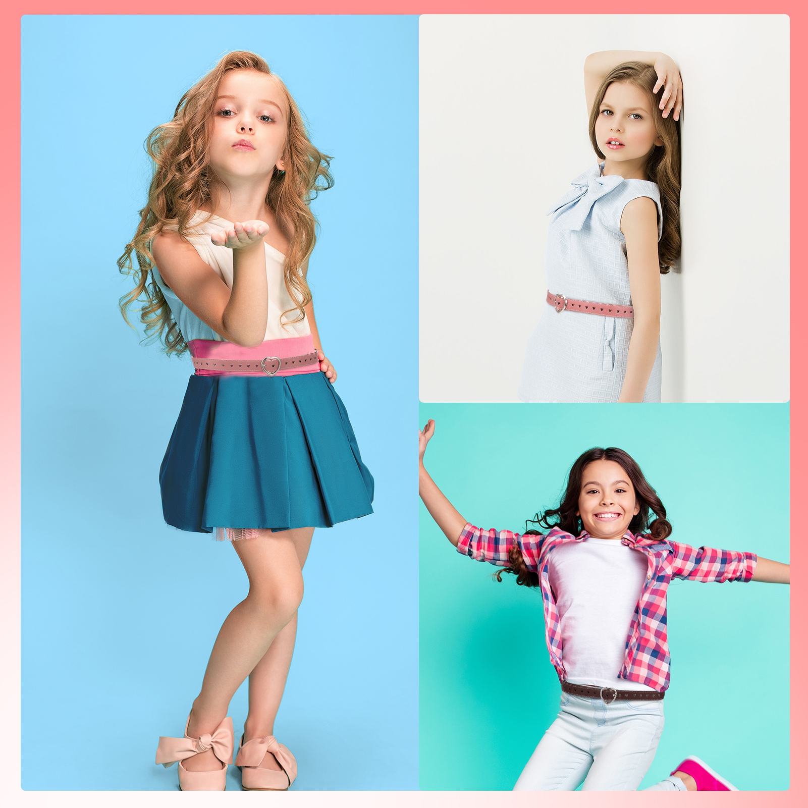 Bocaoying 4 Pcs Cute Heart Shape Girls Belt, PU Leather Belt, Adjustable Belt with Heart Buckle Skinny Belt for Boys Girls Ladies Belts for Jeans Dresses Jumpsuit Trousers