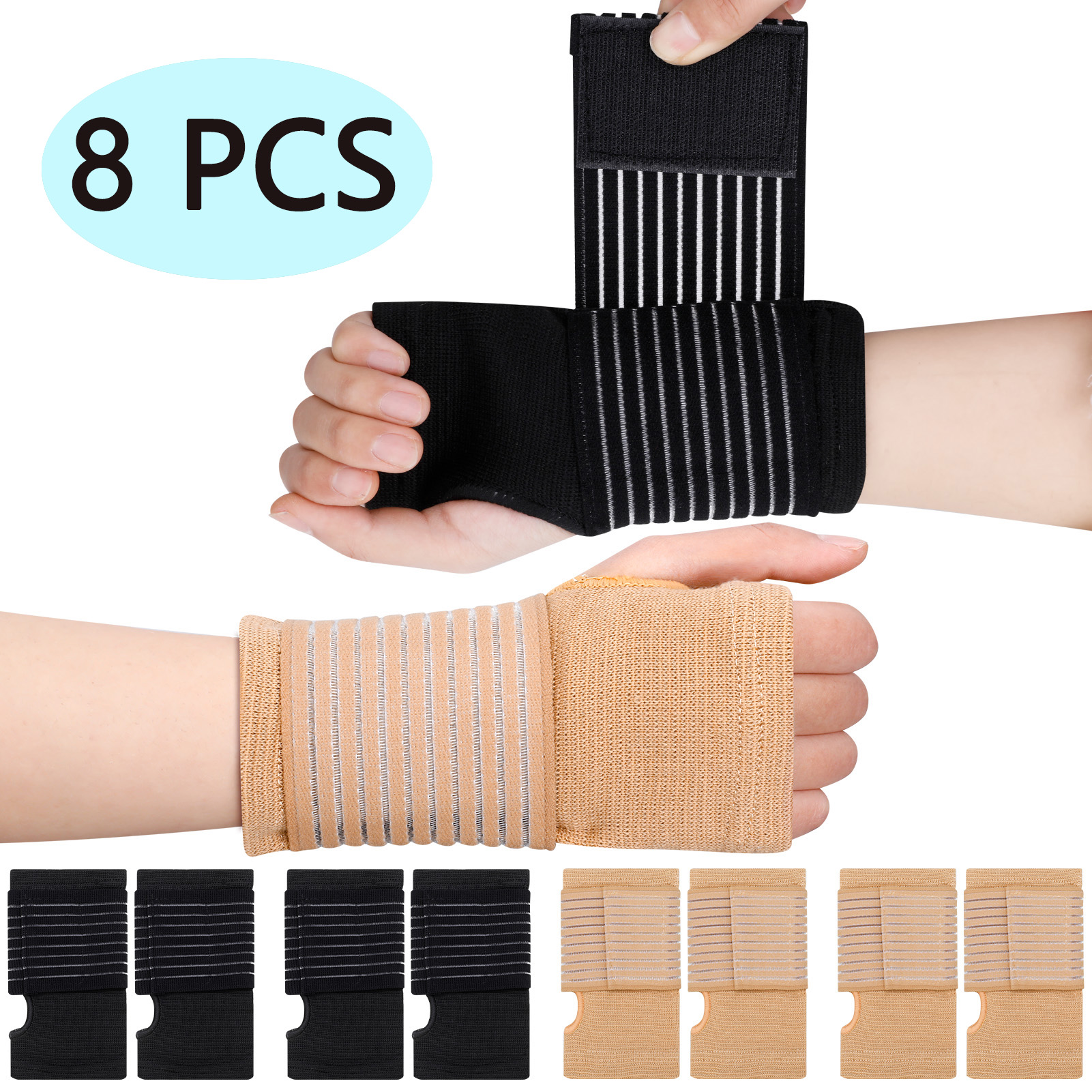 Abaima 4 Pairs Wrist Brace for Carpal Tunnel, Wrist Support with Adjustable Elastic Strap for Left and Right Hand, Hand Wraps for Carpal Tunnel, Arthritis, Tendonitis Pain Relief
