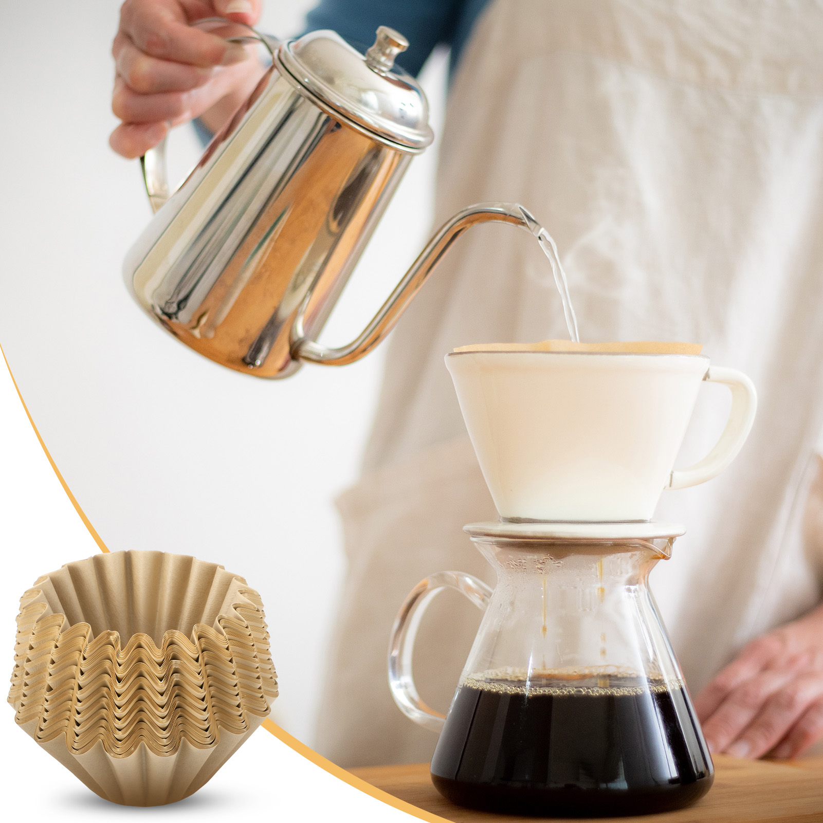 AOWOO 200 Pack 2-5 Cup Coffee Filters, Unbleached Coffee Filters, Basket Paper Coffee Filters, Thicken Natural Coffee Filter Basket for Commercial, Home Coffee Maker, Pour Over Coffee Kit