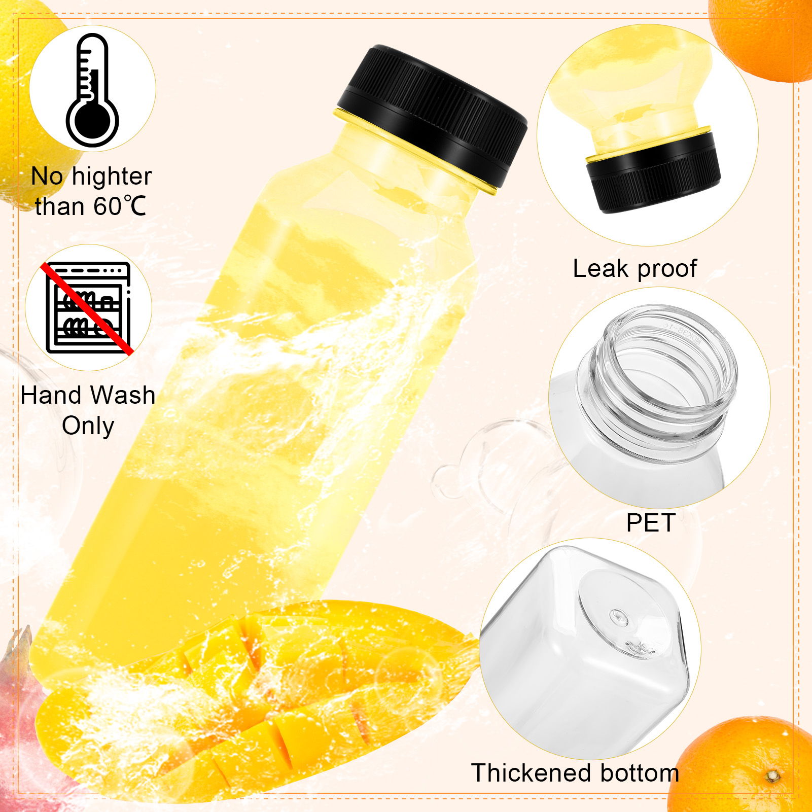 Topekada 7 Pcs 10 oz Empty Plastic Juice Bottles with Lids, Reusable Drink Containers with Brush and Labels, Clear Bulk Juice Containers with Caps for Juicing, Smoothie and Other Beverages