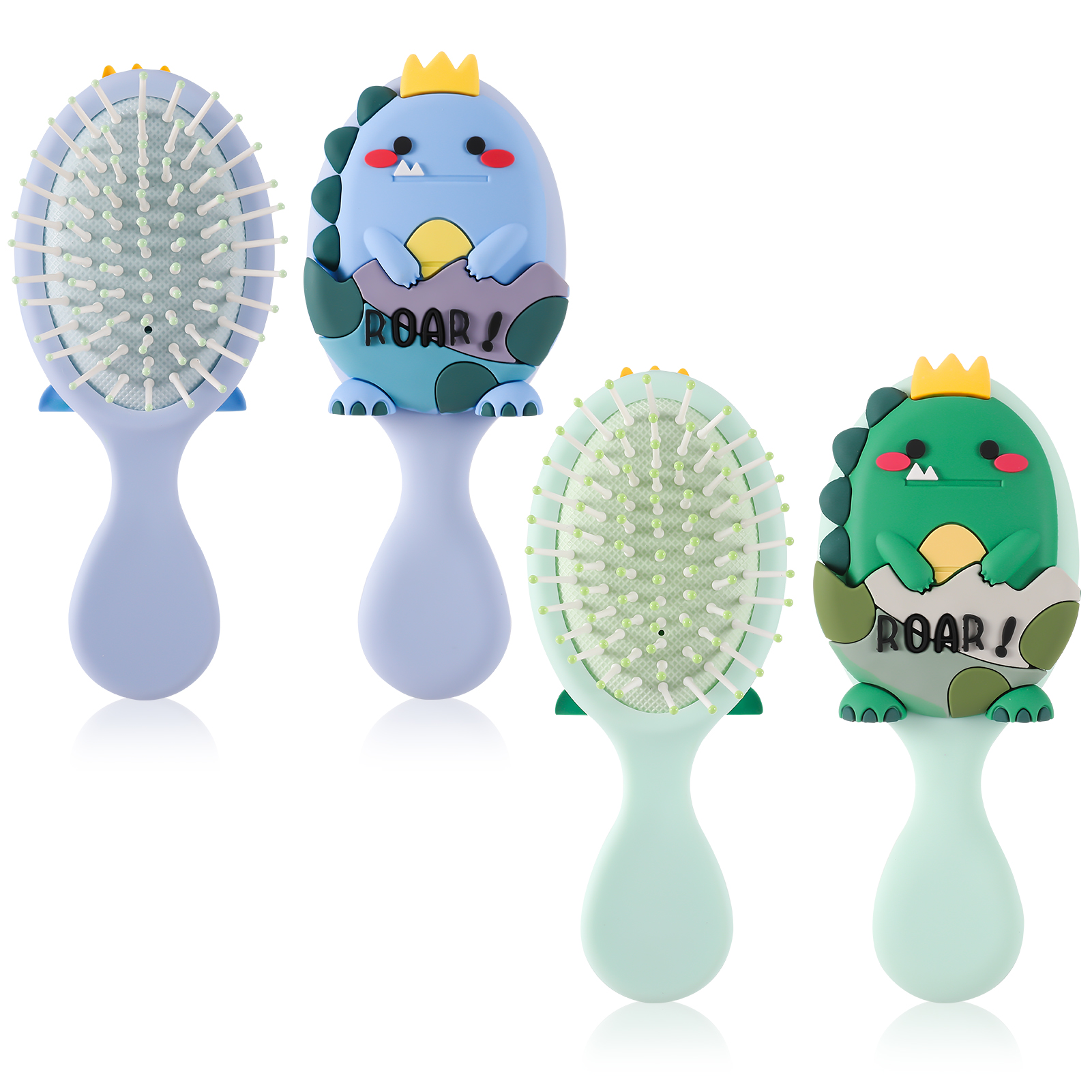 Abaima 2 Pack Toddler Hair Brush, Mini Hair Brush for Kids, Baby Detangler Brush for Straight Curly Thick Hair, Cute Travel Brush for Boys and Girls - Dinosaurs Brush with Air Cushion