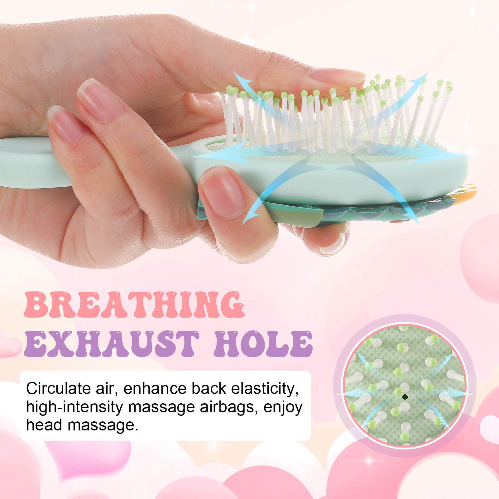 Abaima 2 Pack Toddler Hair Brush, Mini Hair Brush for Kids, Baby Detangler Brush for Straight Curly Thick Hair, Cute Travel Brush for Boys and Girls - Dinosaurs Brush with Air Cushion