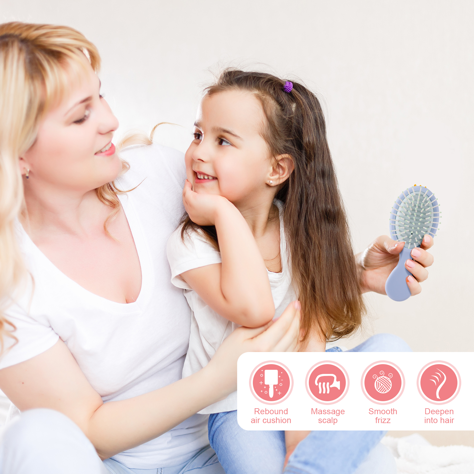 Abaima 2 Pack Toddler Hair Brush, Mini Hair Brush for Kids, Baby Detangler Brush for Straight Curly Thick Hair, Cute Travel Brush for Boys and Girls - Dinosaurs Brush with Air Cushion