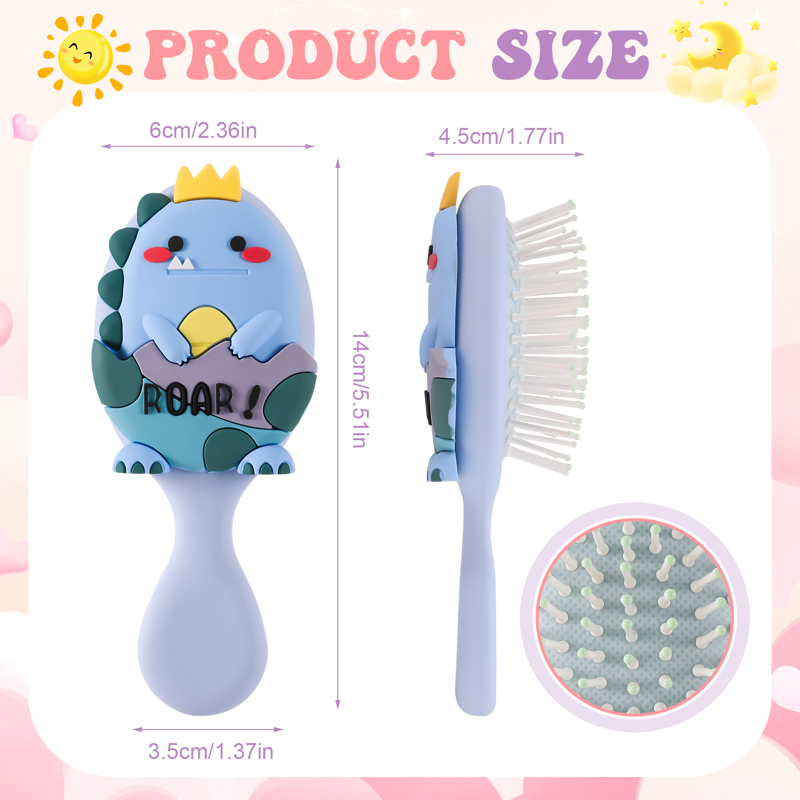 Abaima 2 Pack Toddler Hair Brush, Mini Hair Brush for Kids, Baby Detangler Brush for Straight Curly Thick Hair, Cute Travel Brush for Boys and Girls - Dinosaurs Brush with Air Cushion