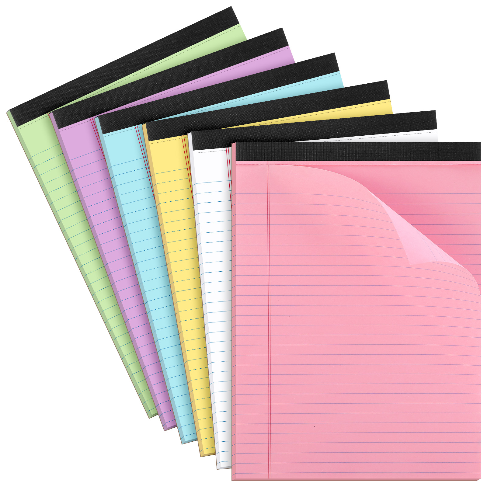 sixwipe Colored Legal Pads, 6 Pack Writing Pads 8.5 x 11 inch, Micro Perforated Notebooks with Sturdy Back, Wide Ruled, 30 Sheets Per Writing Pad for School, College, Office, Professional