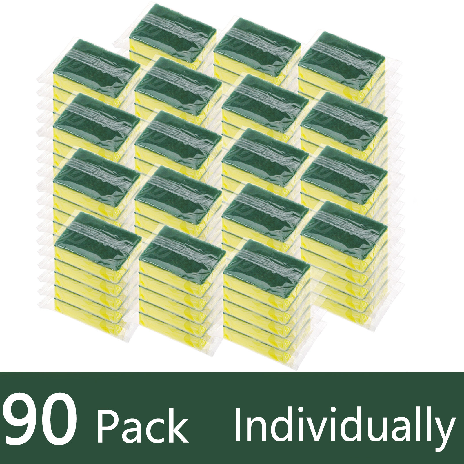 Armscye 90 Packs Dish Sponges Bulk, Individually Scrub Sponges, Uncompressed Wrapped Sponges, Non Scratch Dishes Scouring Pad for Kitchen Household Cleaning Dishes