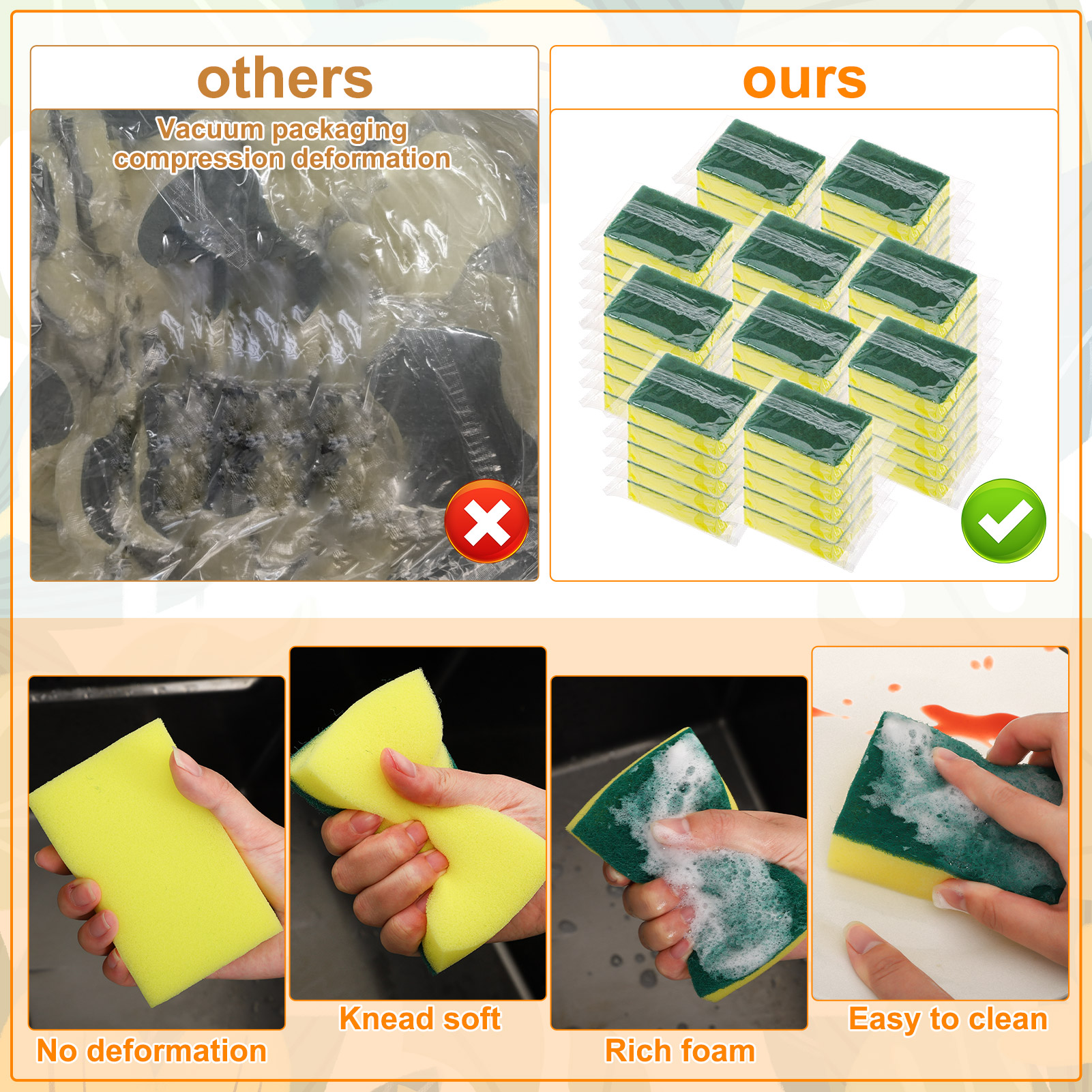 Armscye 50 Packs Dish Sponges Bulk, Individually Scrub Sponges, Uncompressed Wrapped Sponges, Non Scratch Dishes Scouring Pad for Kitchen Household Cleaning Dishes