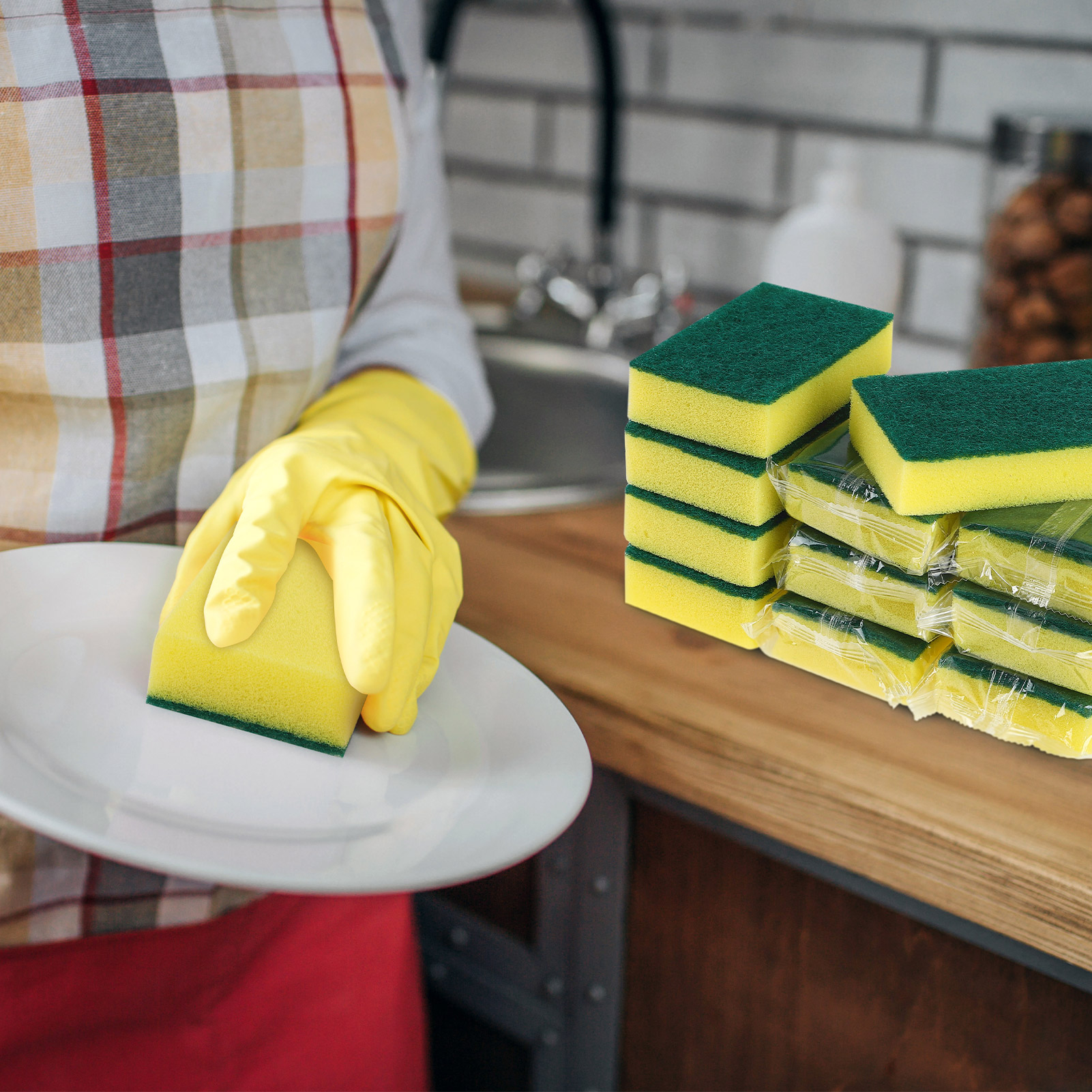 Armscye 50 Packs Dish Sponges Bulk, Individually Scrub Sponges, Uncompressed Wrapped Sponges, Non Scratch Dishes Scouring Pad for Kitchen Household Cleaning Dishes