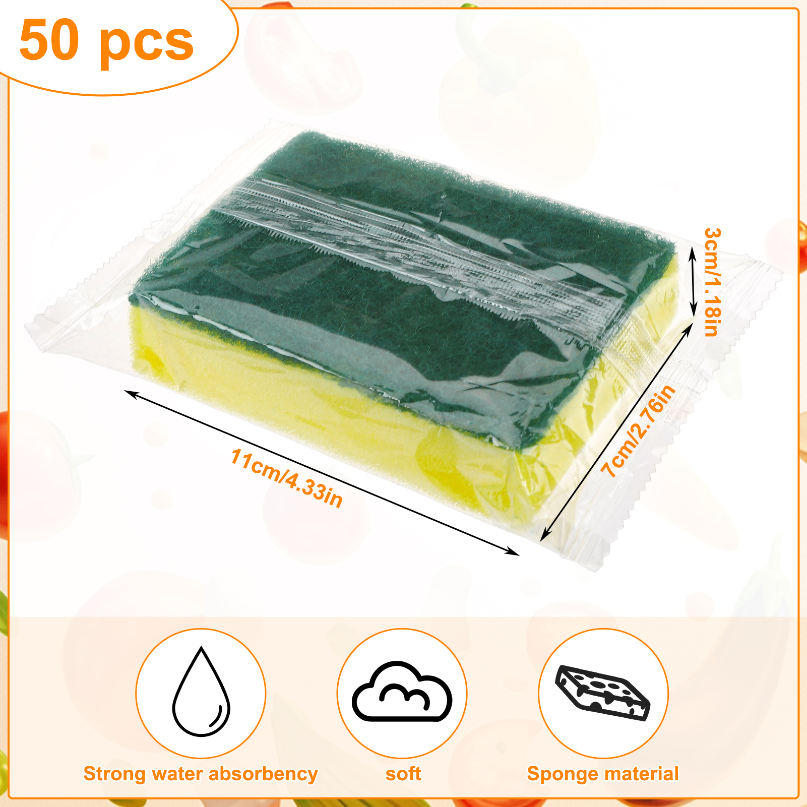 Armscye 50 Packs Dish Sponges Bulk, Individually Scrub Sponges, Uncompressed Wrapped Sponges, Non Scratch Dishes Scouring Pad for Kitchen Household Cleaning Dishes