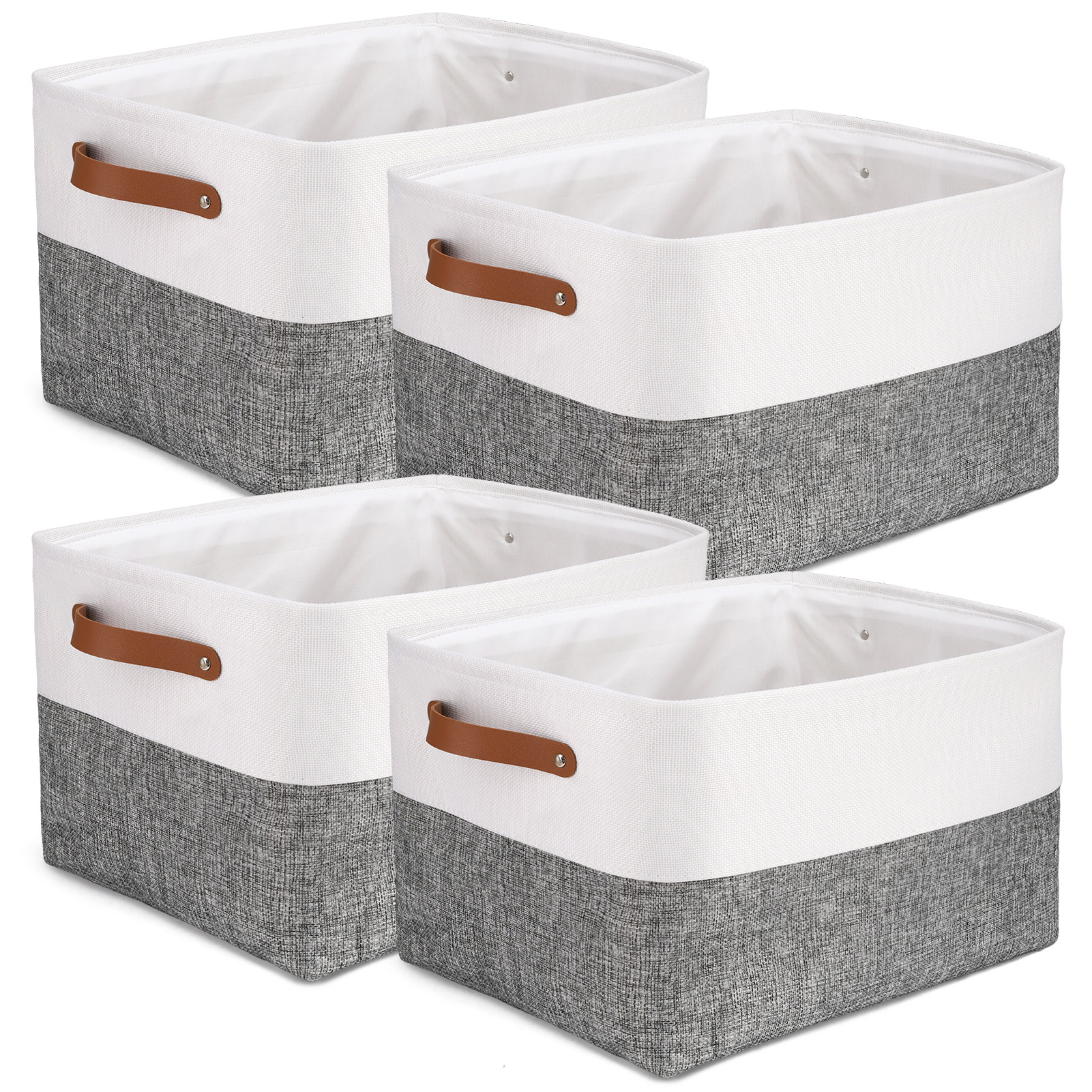LUIISIS 4 Pack Large Fabric Storage Baskets, 15"x11"x9.5" Storage Bins, Decorative Linen Closet Organizers and Storage with Handles for Organizing, Shelf, Toys, Clothes, Home, Office, Nursery