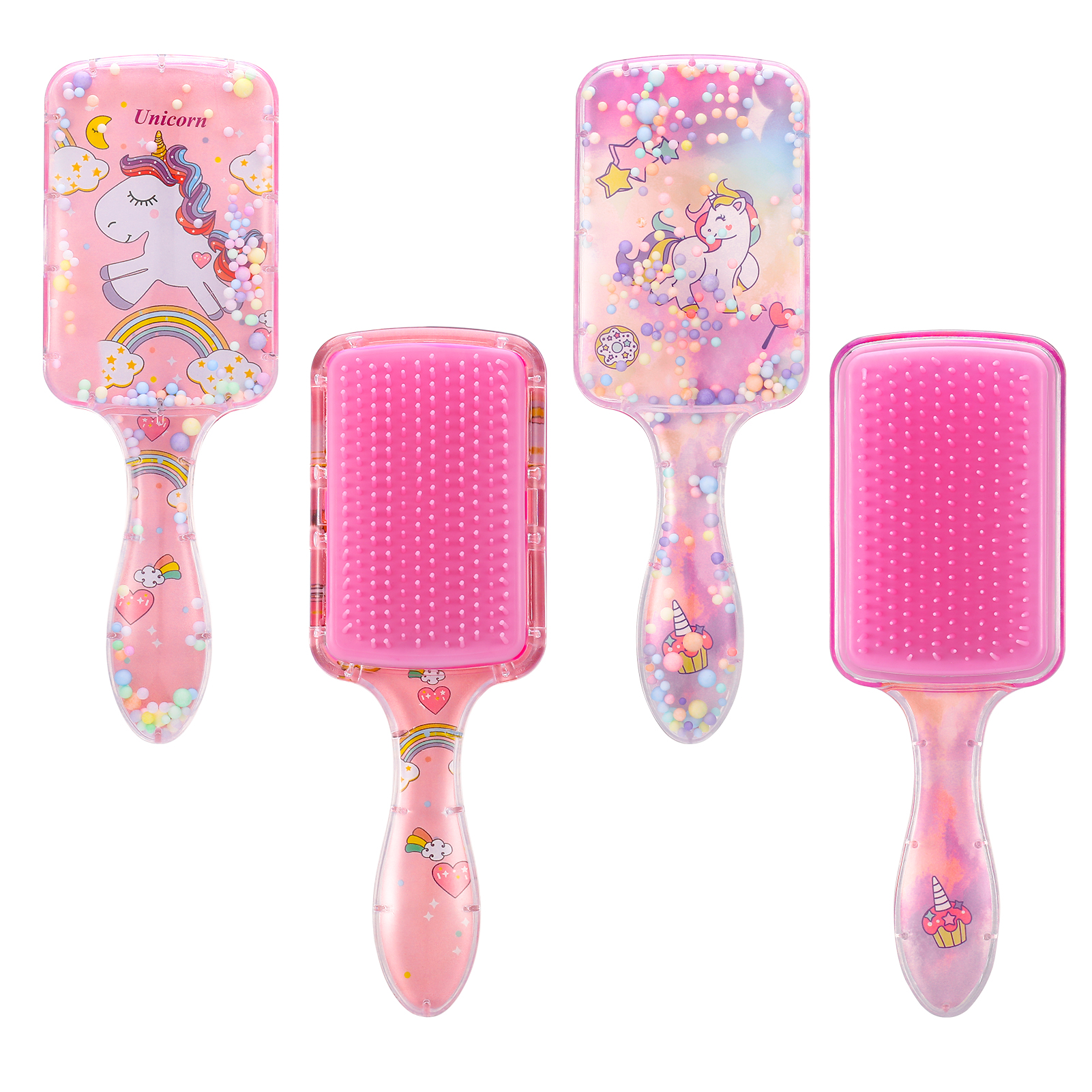 Abaima 2 Pack Toddler Hair Brush, Baby Hair Brush, Small Hair Brush, Kids Detangler Brush for Straight Curly Thick Hair, Unicorn Travel Mini Hair Brush for Little Girls