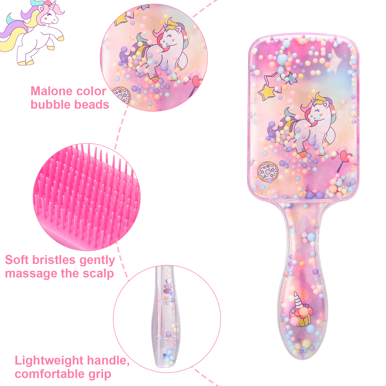 Abaima 2 Pack Toddler Hair Brush, Baby Hair Brush, Small Hair Brush, Kids Detangler Brush for Straight Curly Thick Hair, Unicorn Travel Mini Hair Brush for Little Girls