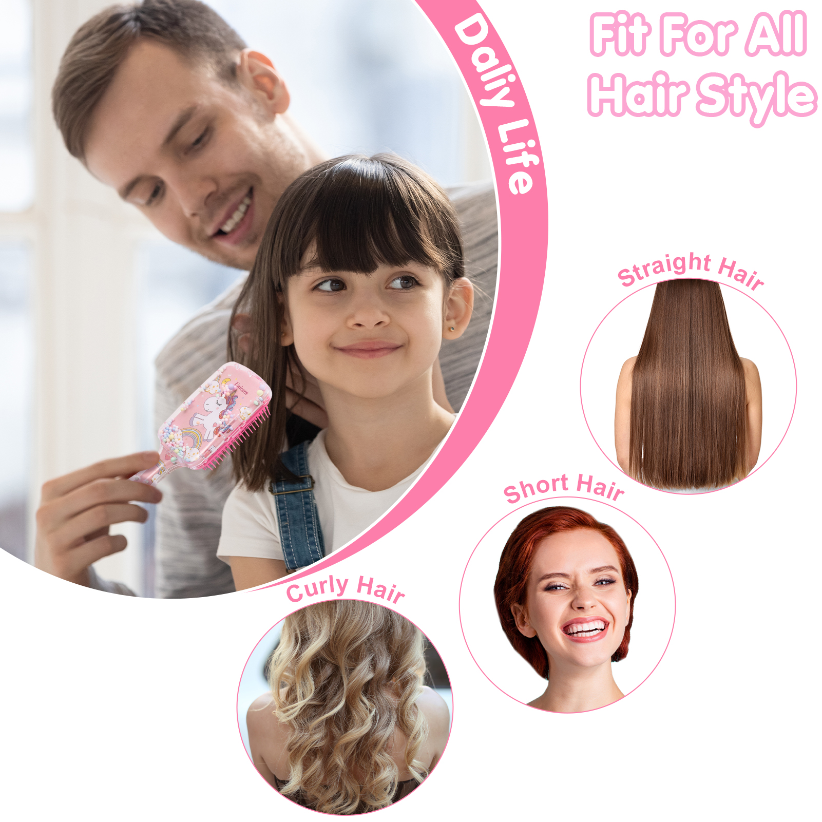 Abaima 2 Pack Toddler Hair Brush, Baby Hair Brush, Small Hair Brush, Kids Detangler Brush for Straight Curly Thick Hair, Unicorn Travel Mini Hair Brush for Little Girls