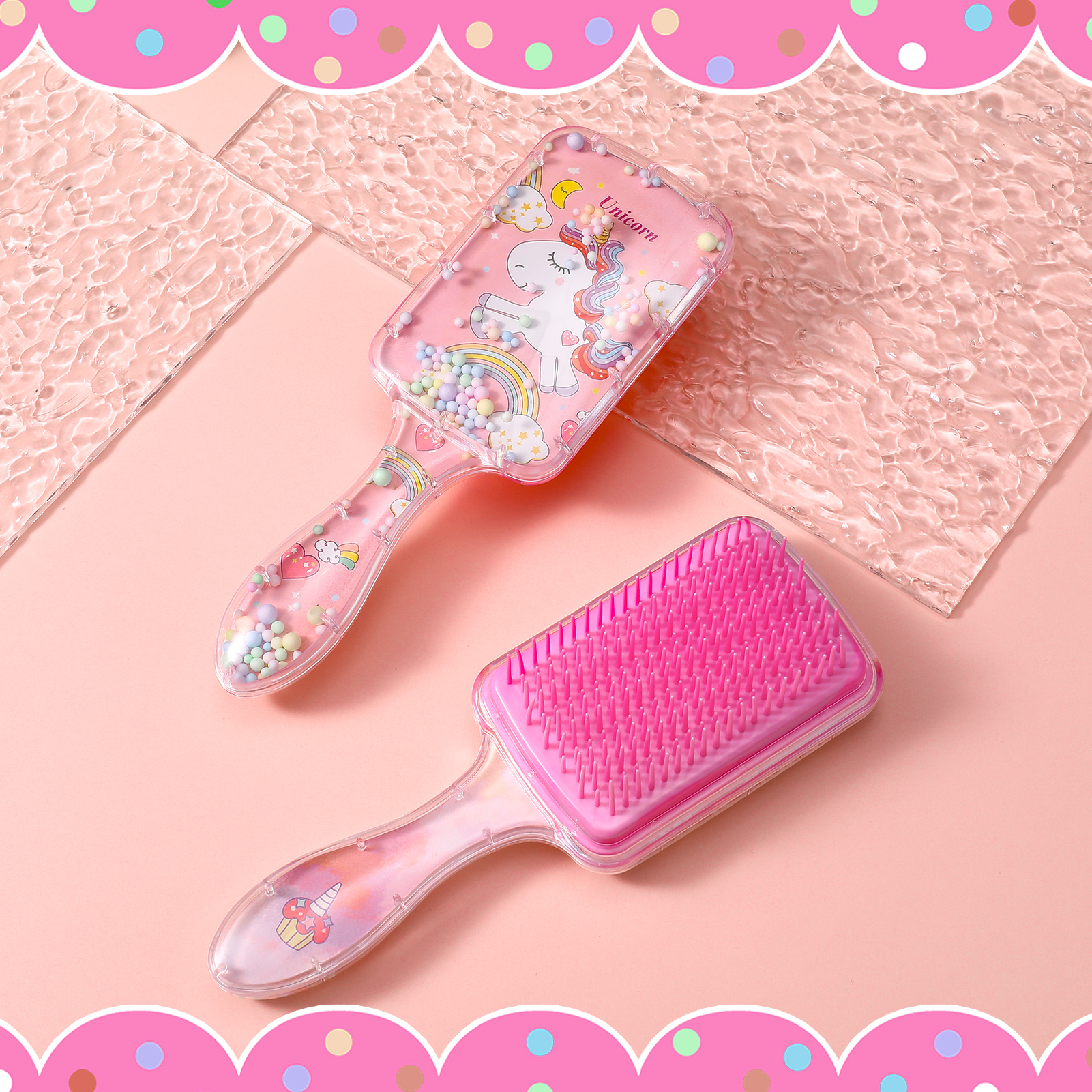 Abaima 2 Pack Toddler Hair Brush, Baby Hair Brush, Small Hair Brush, Kids Detangler Brush for Straight Curly Thick Hair, Unicorn Travel Mini Hair Brush for Little Girls